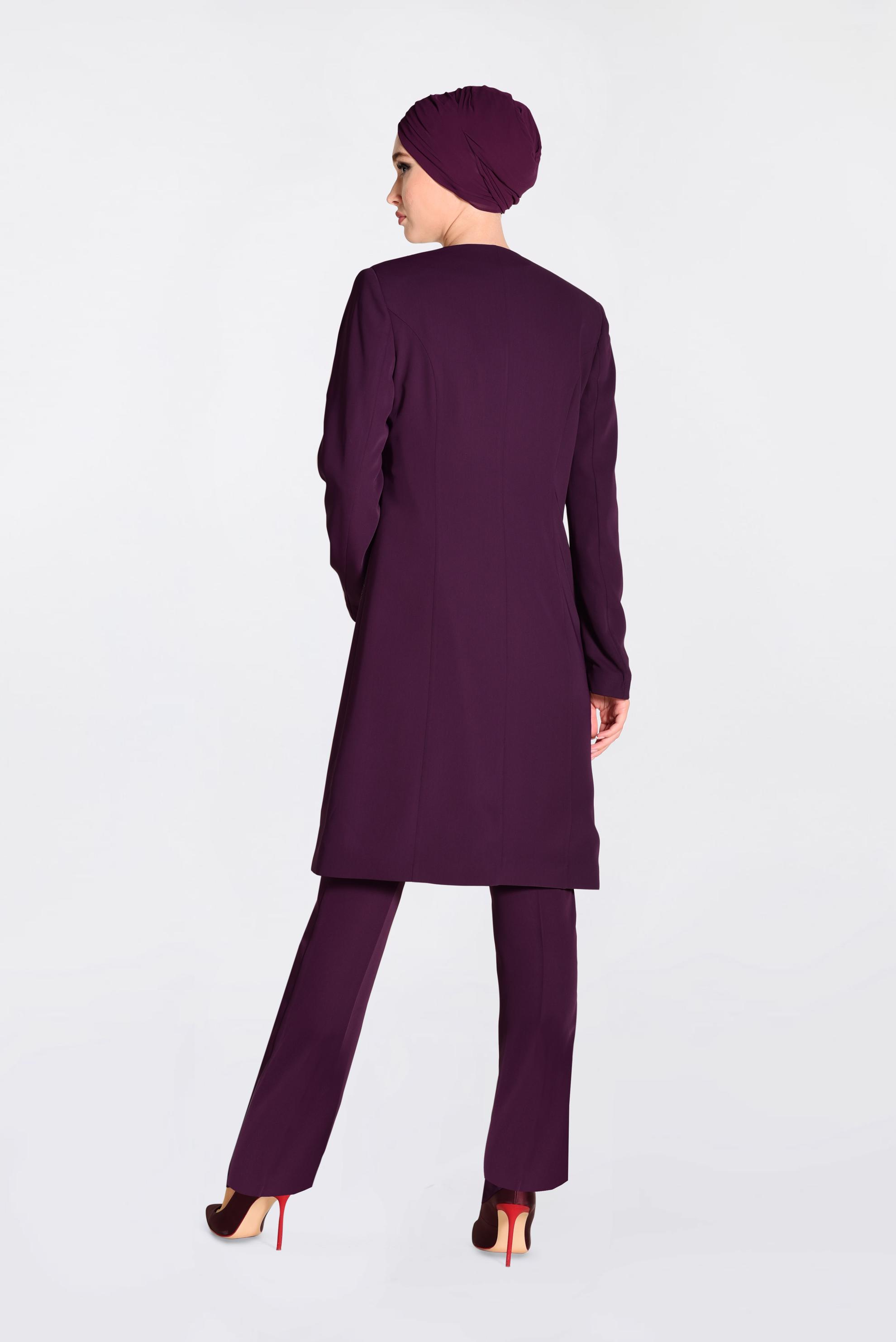 Tesettür giyim MÜRDÜM TAŞLI 3&prime;LÜ PANTOLONLU TAKIM 3440