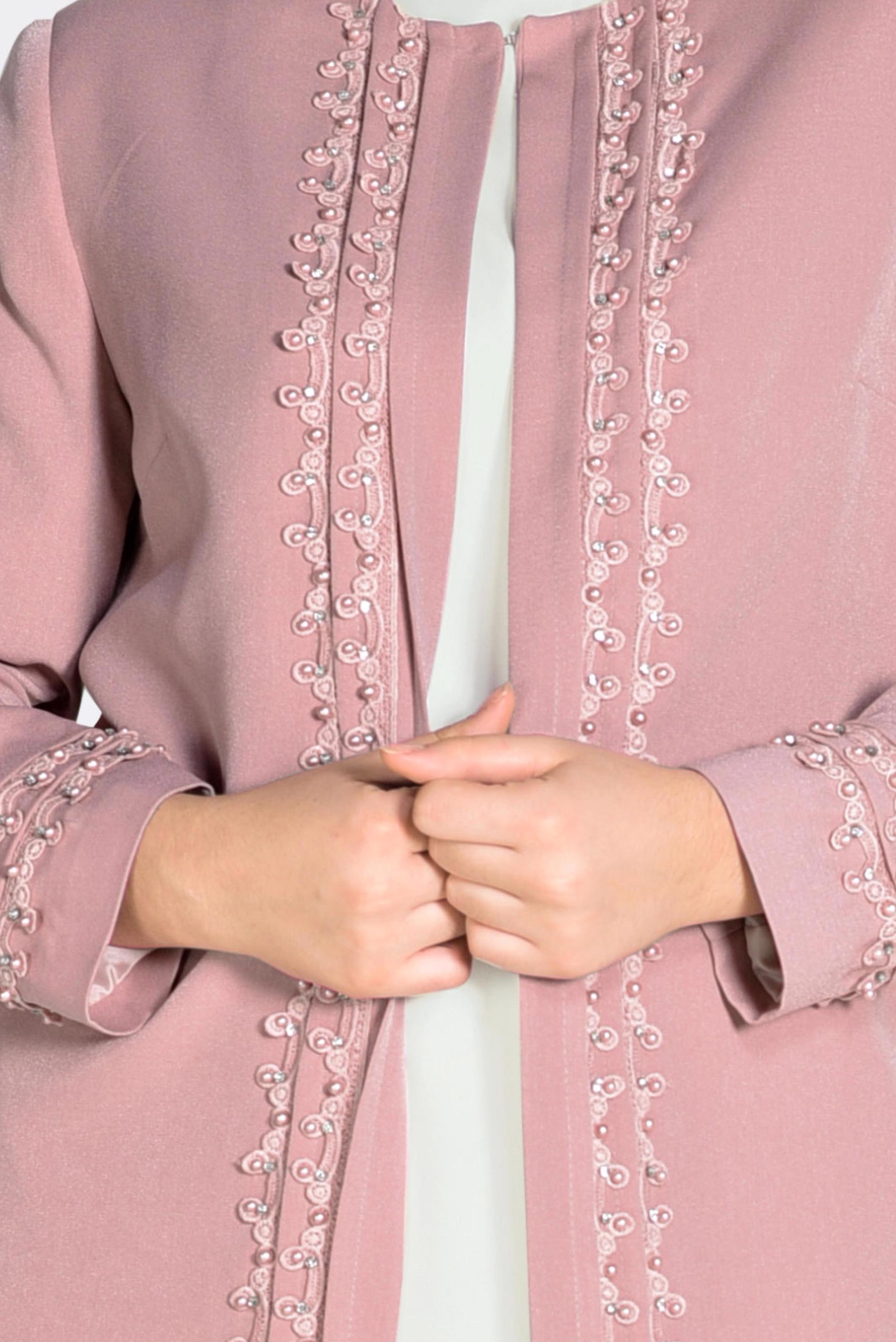 Tesettür giyim PUDRA GÜPÜR VE İNCİ İŞLEMELİ ÜÇLÜ PANT.TAKIM 3442 