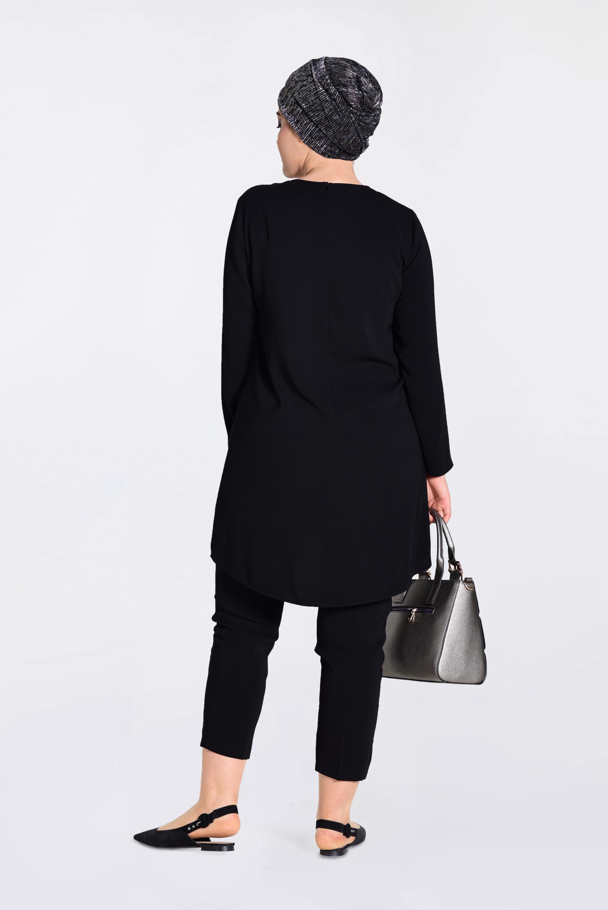 Tesettür giyim SİYAH İNCİ İŞLEMELİ GÜPÜR DETAYLI 2&prime;Lİ PANT.TAKIM 3474 