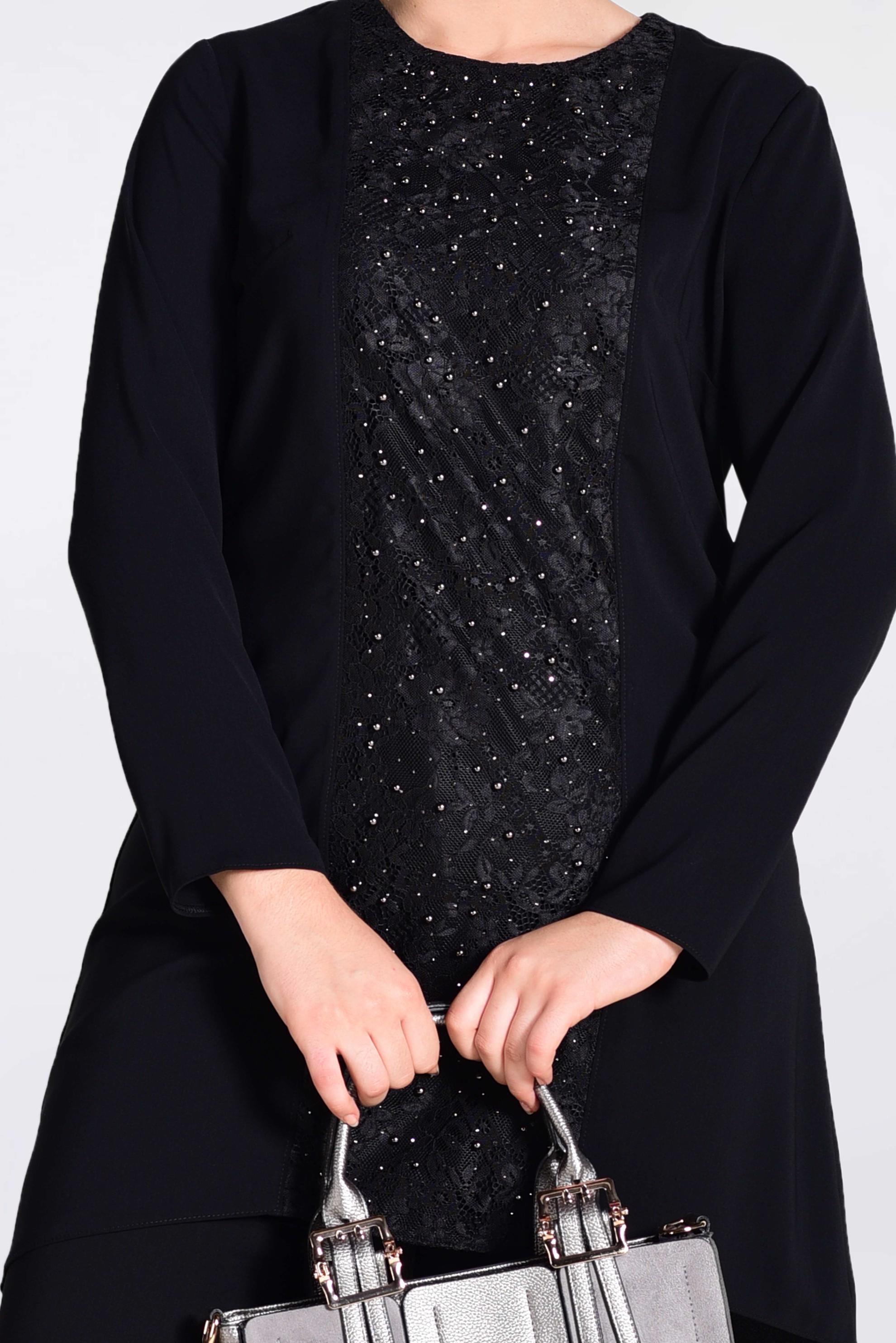 Tesettür giyim SİYAH İNCİ İŞLEMELİ GÜPÜR DETAYLI 2&prime;Lİ PANT.TAKIM 3474 