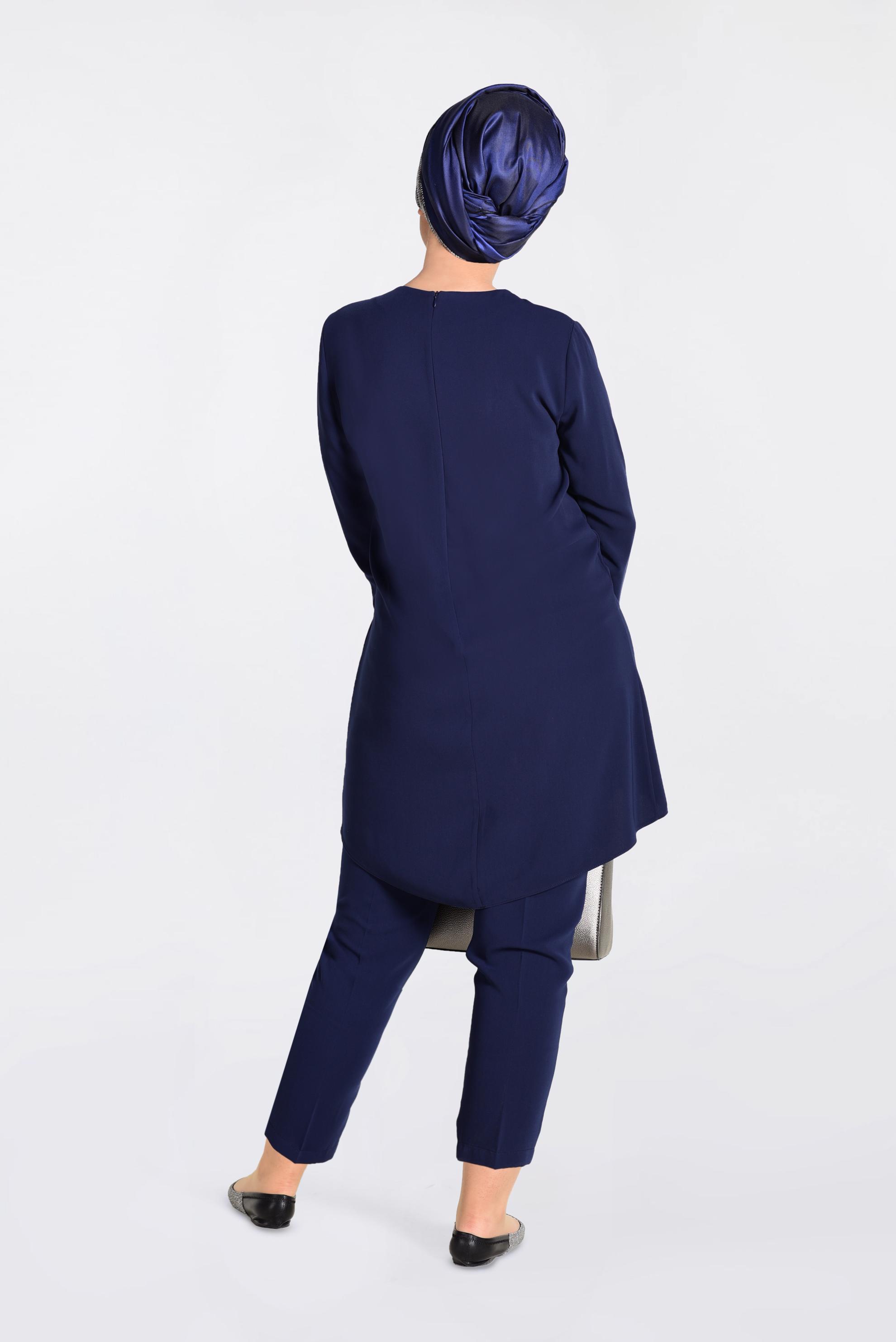 Tesettür giyim LACİVERT İNCİ İŞLEMELİ GÜPÜR DETAYLI 2&prime;Lİ PANT.TAKIM 3474 