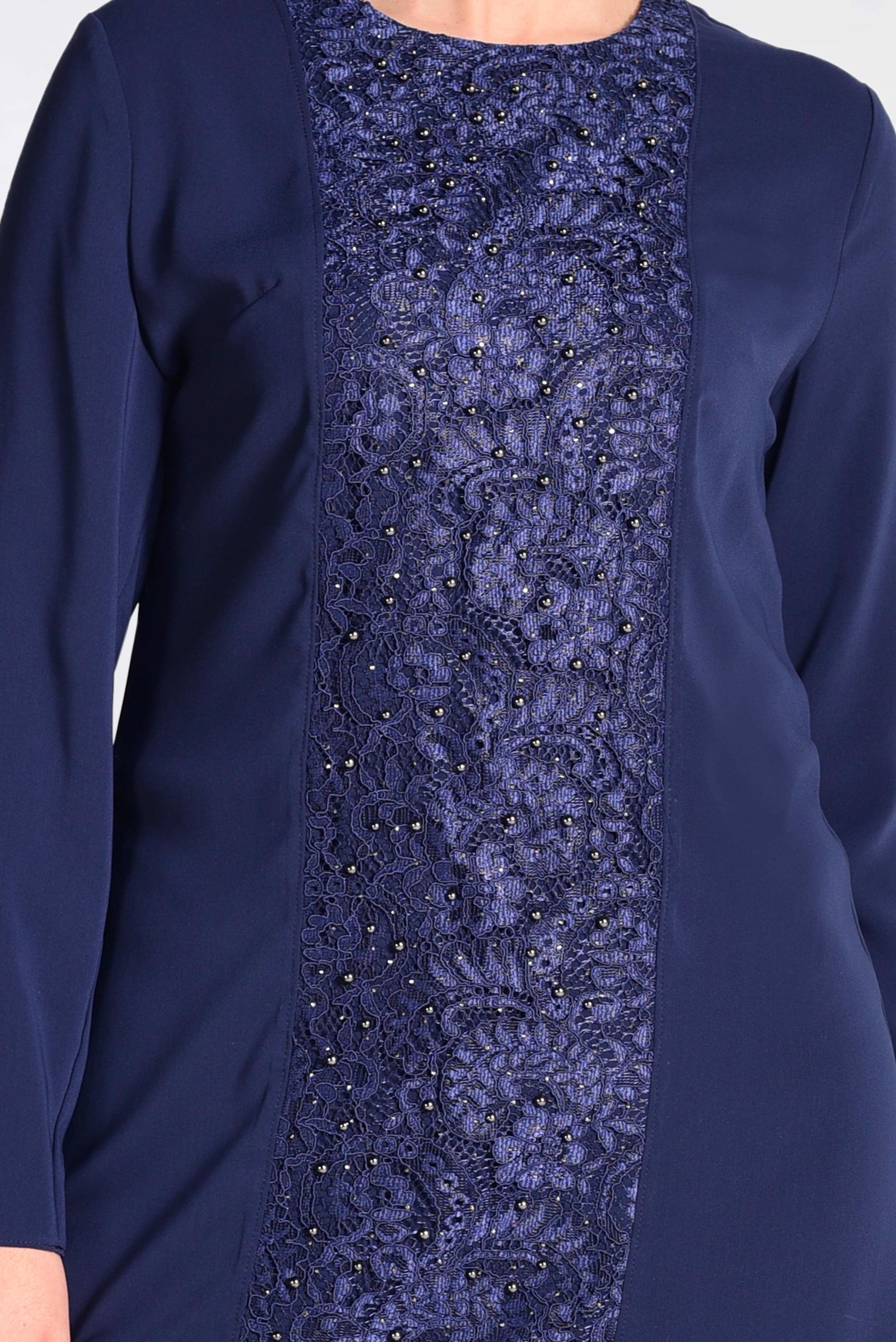 Tesettür giyim LACİVERT İNCİ İŞLEMELİ GÜPÜR DETAYLI 2&prime;Lİ PANT.TAKIM 3474 