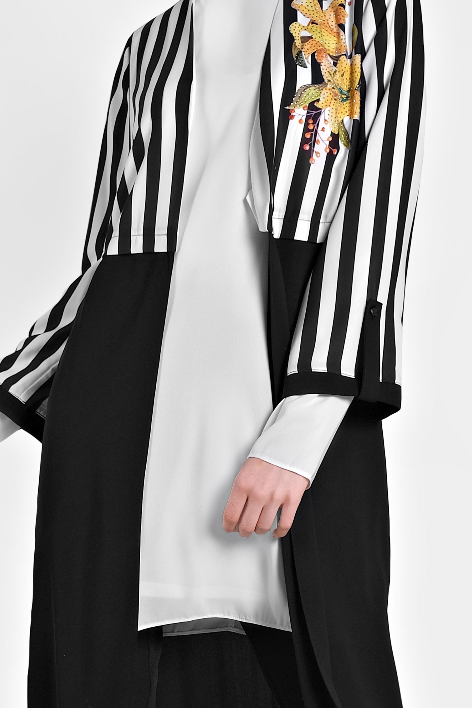 Tesettür giyim SİYAH ÇİZGİ VE FLORAL DESENLİ ÜÇLÜ PANTOLONLU TAKIM 3504 