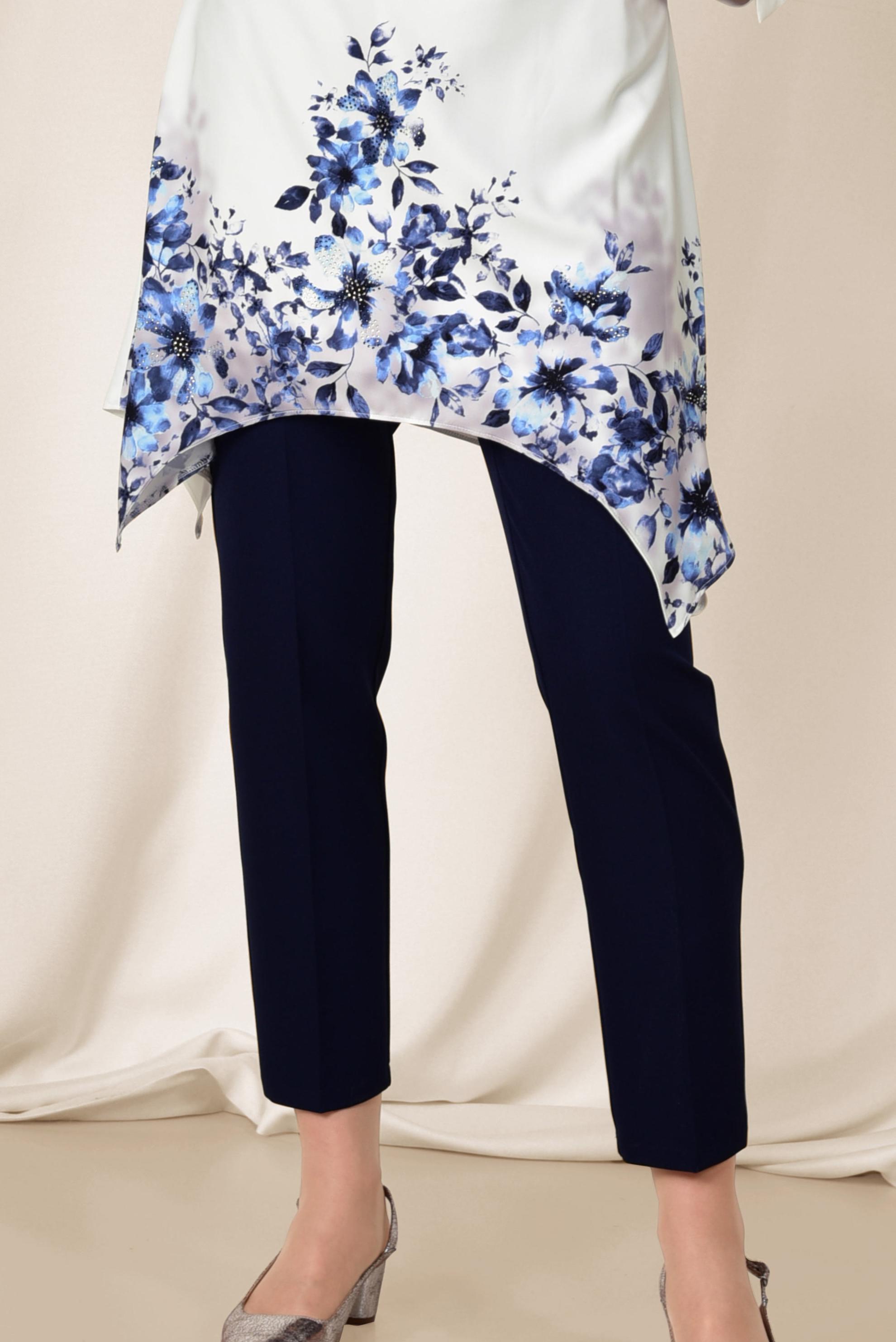 Tesettür giyim BEJ ETEK UCU FLORAL DESENLİ İKİLİ PANTOLONLU TAKIM 3511