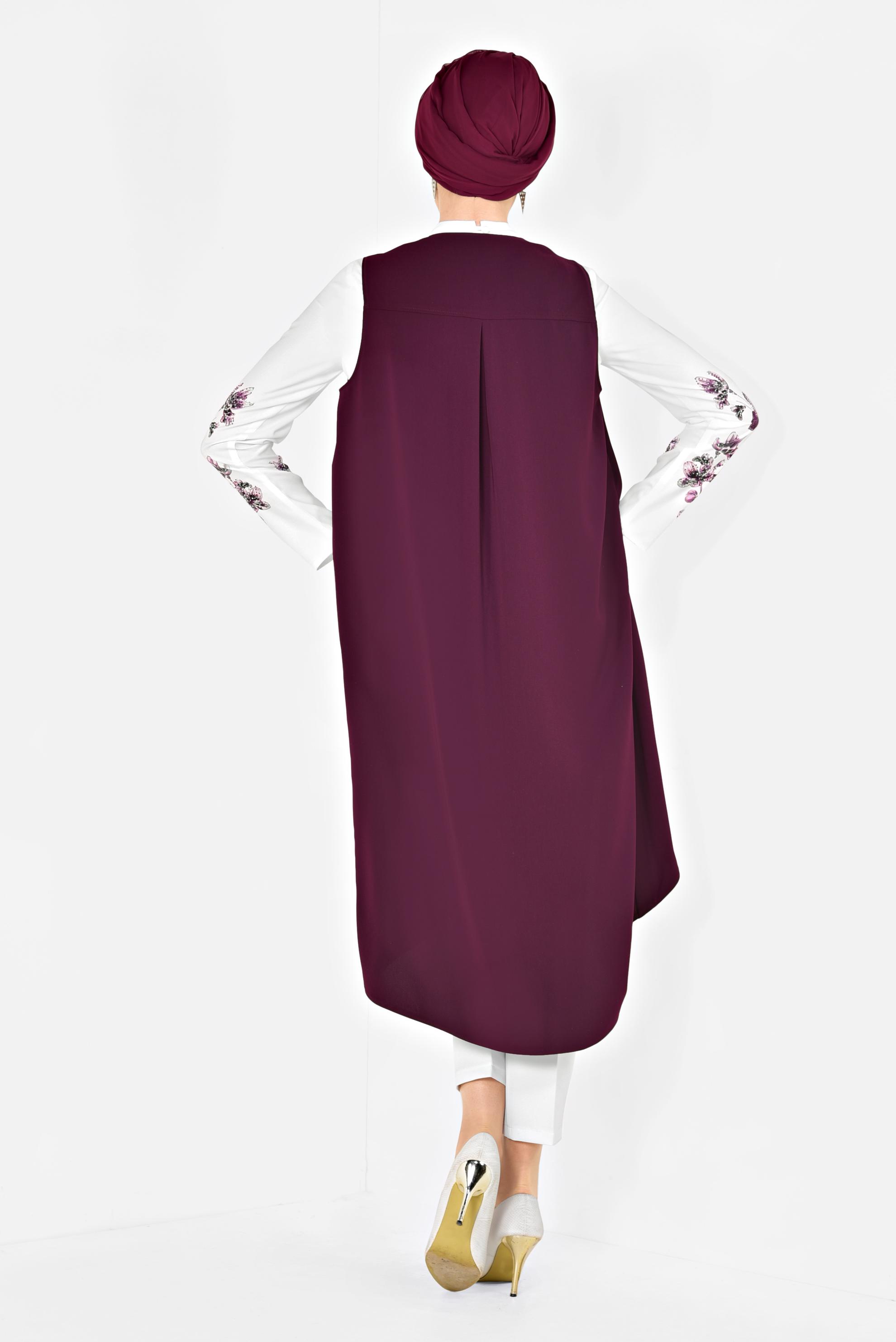 Tesettür giyim MÜRDÜM KOLLARI ÇİÇEK DESENLİ ÜÇLÜ PANTOLONLU TAKIM 3513 