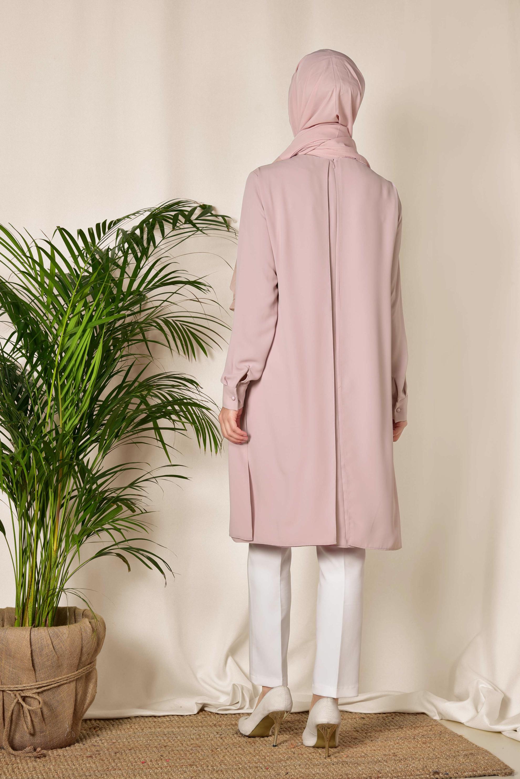 Tesettür giyim PUDRA KOLYE DETAYLI İKİLİ PANTOLONLU TAKIM 3515