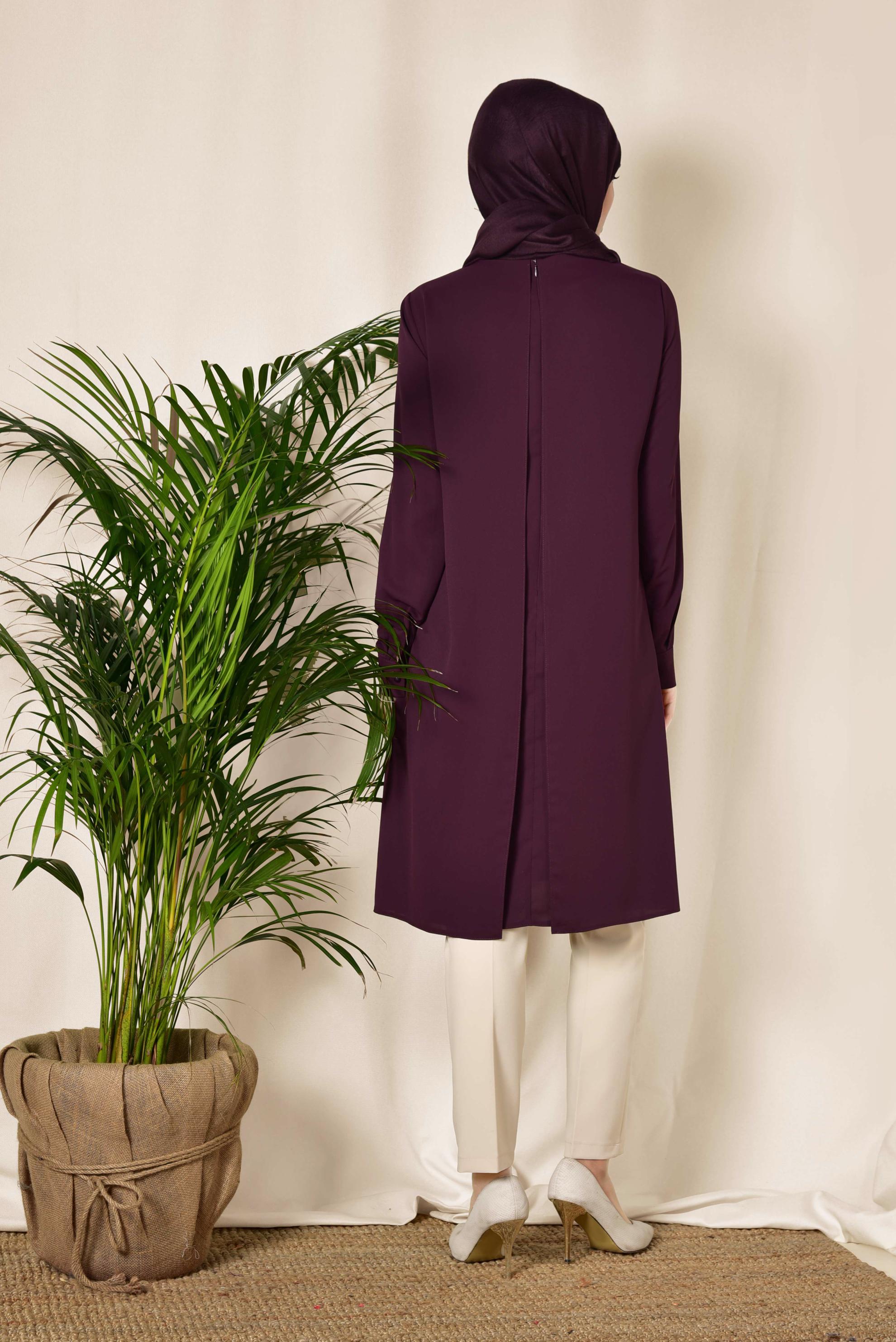 Tesettür giyim BORDO KOLYE DETAYLI İKİLİ PANTOLONLU TAKIM 3515