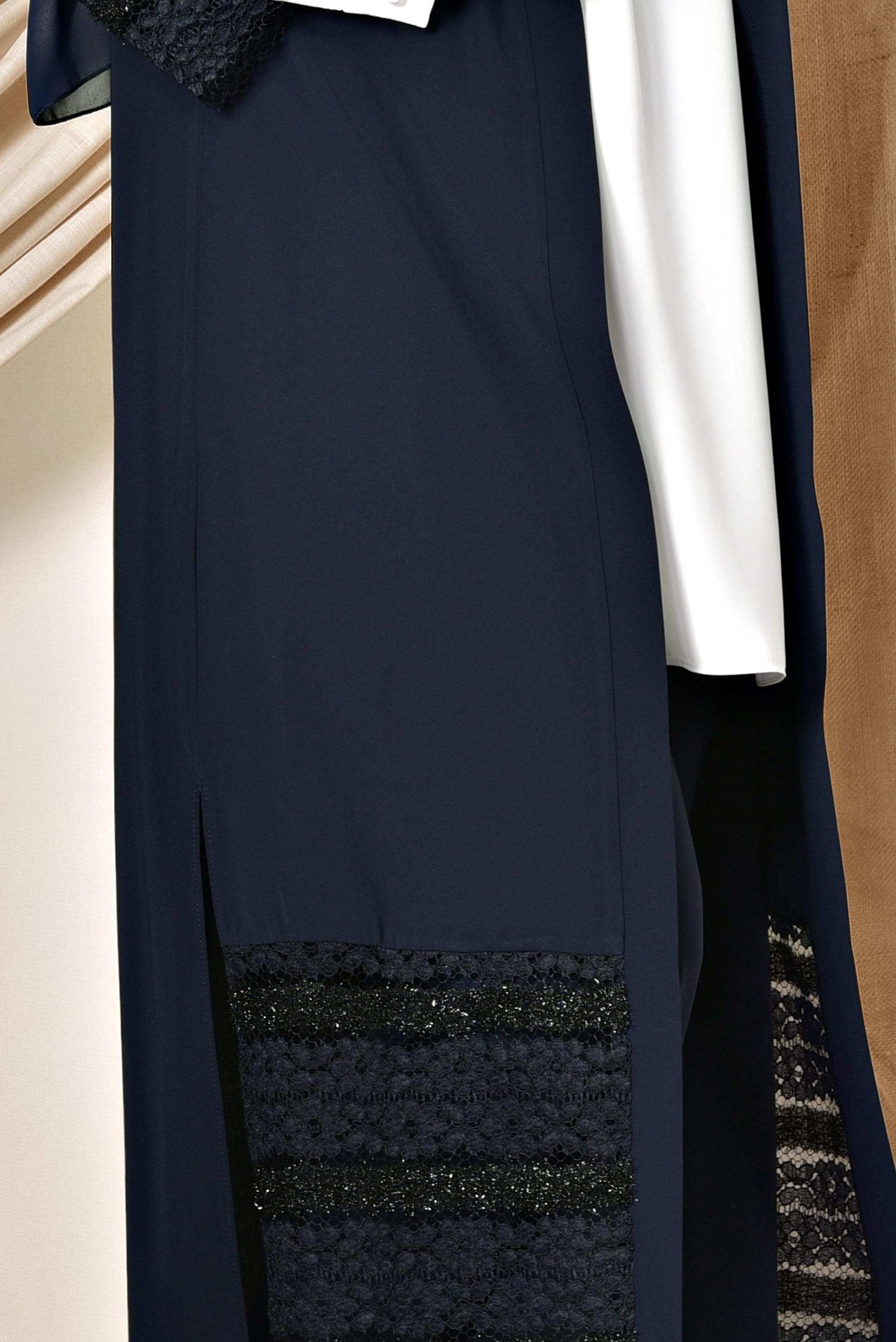 Tesettür giyim LACİVERT GÜPÜR DETAYLI ÜÇLÜ PANTOLONLU TAKIM 3524