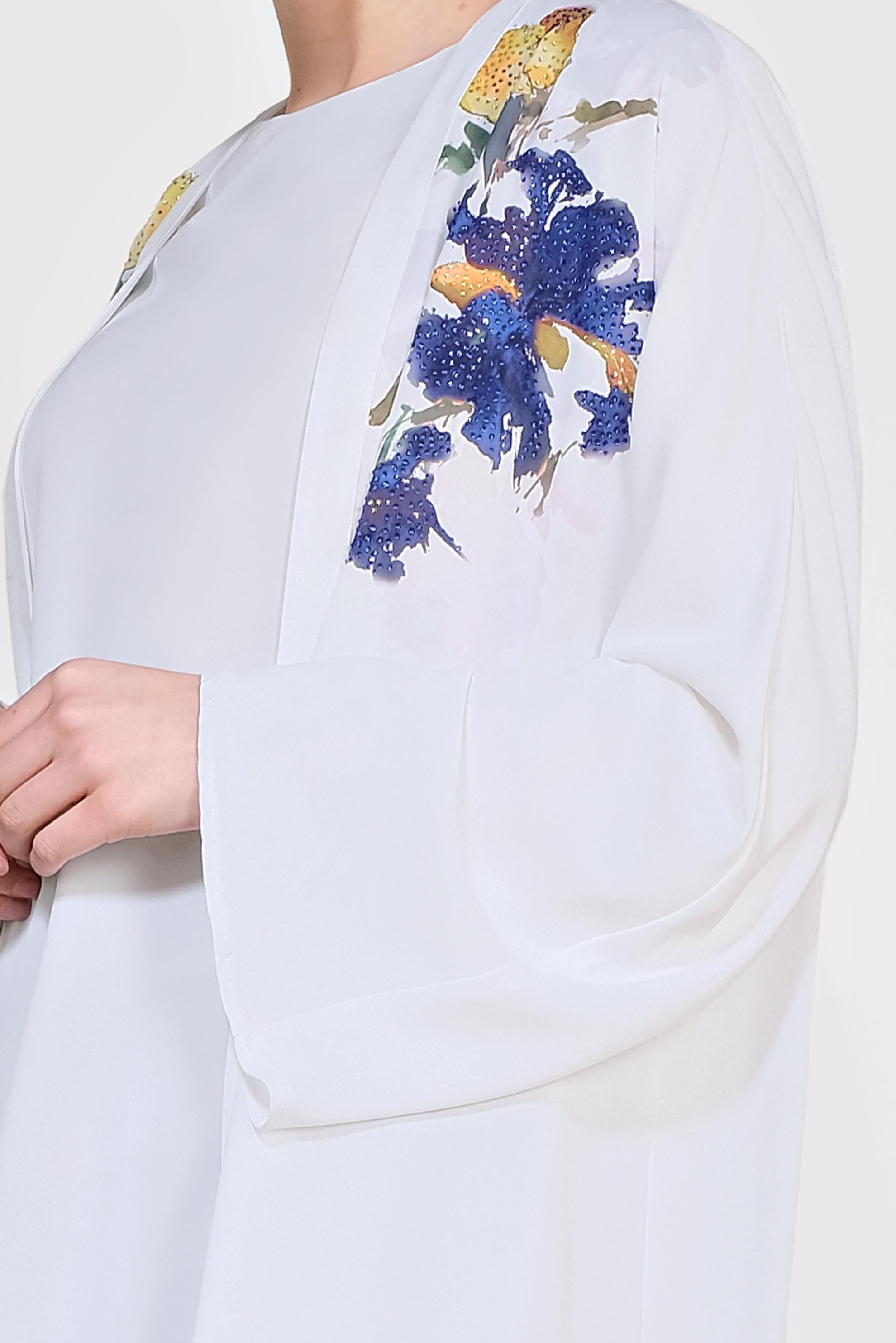 Tesettür giyim BEJ ÇİÇEK DESENİ DETAYLI ÜÇLÜ PANTLONLU TAKIM 3528