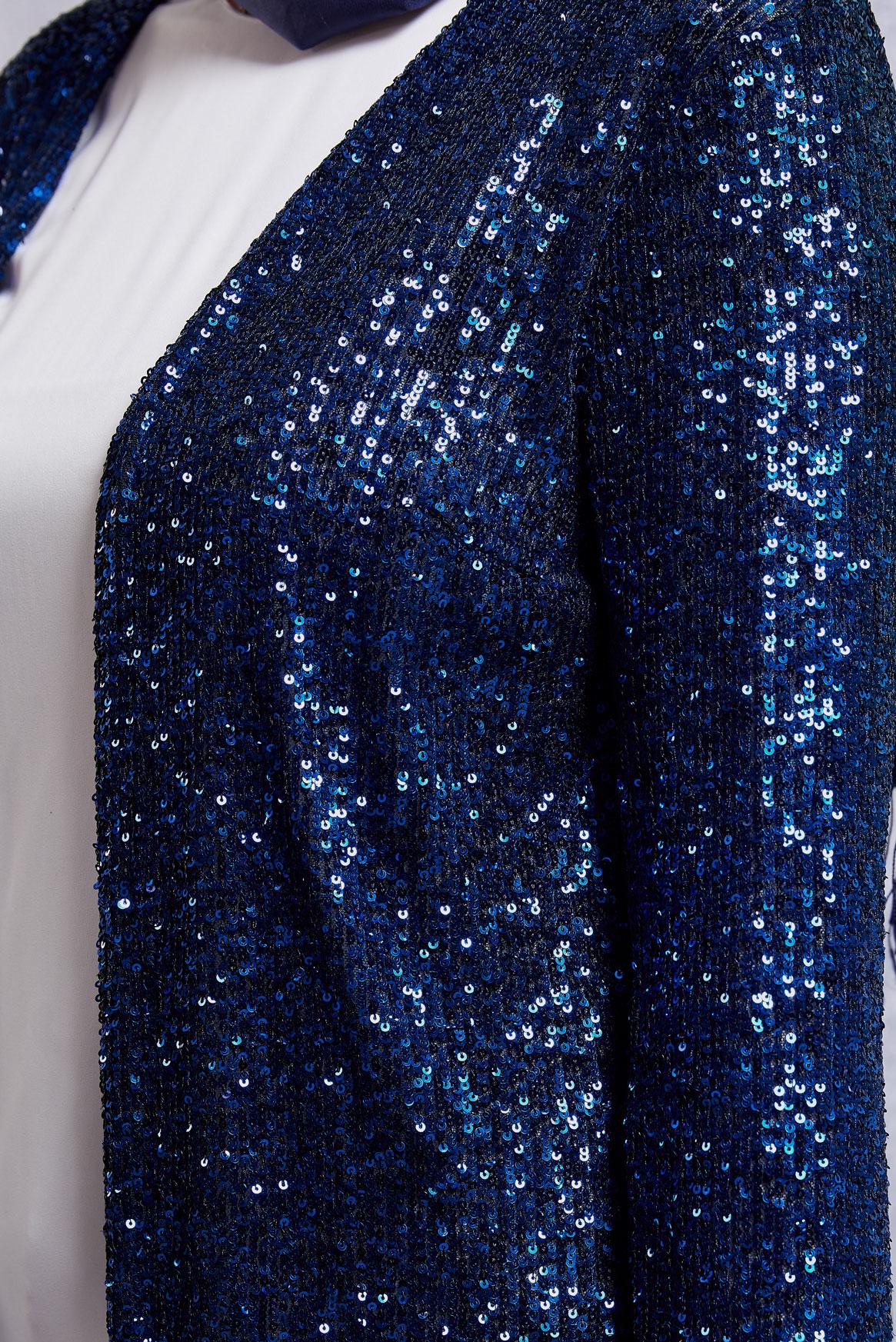 Tesettür giyim LACİVERT PUL PAYETLİ ÜÇLÜ PANTOLONLU TAKIM 3533