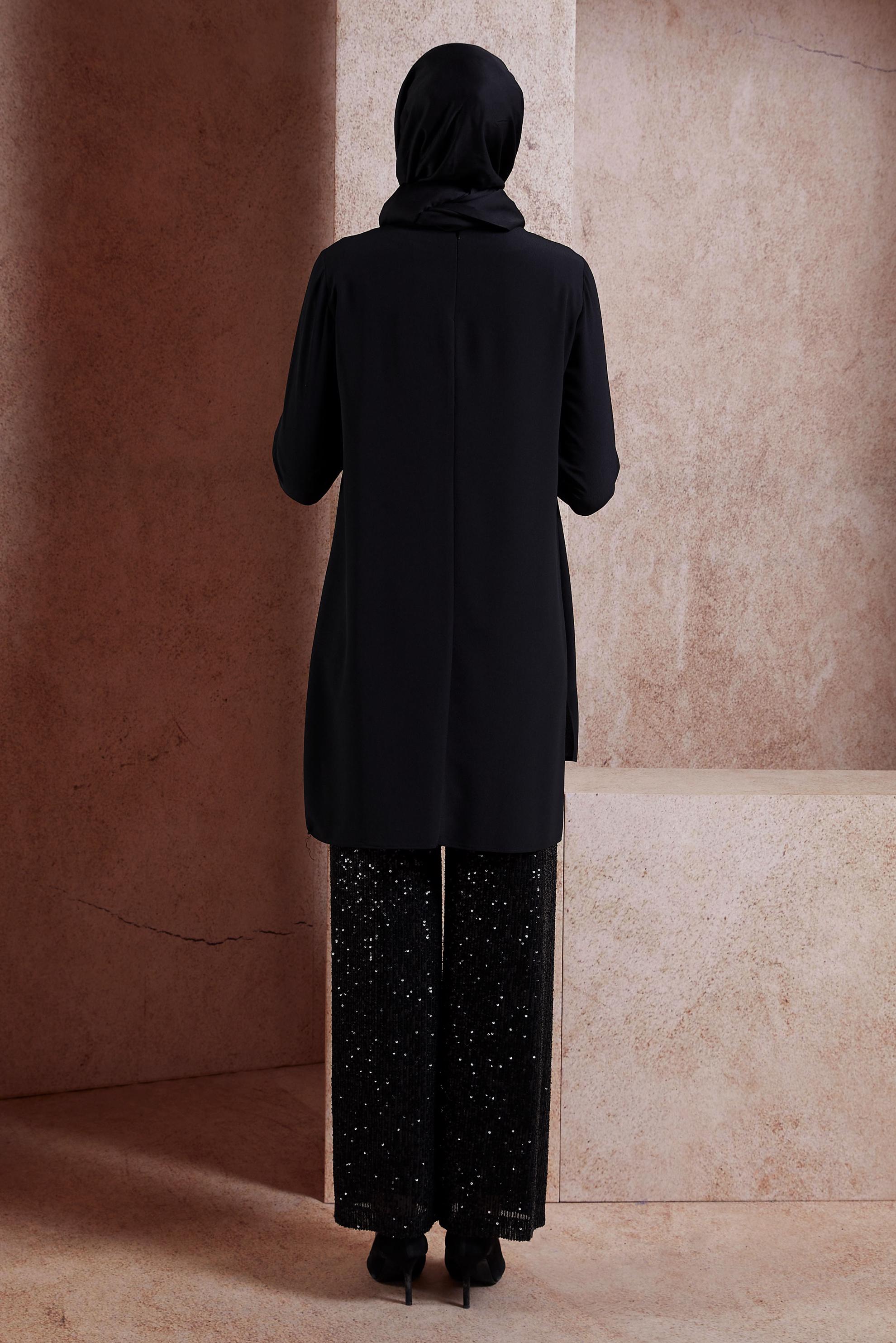 Tesettür giyim SİYAH PUL PAYETLİ PANTOLONLU TAKIM 3535