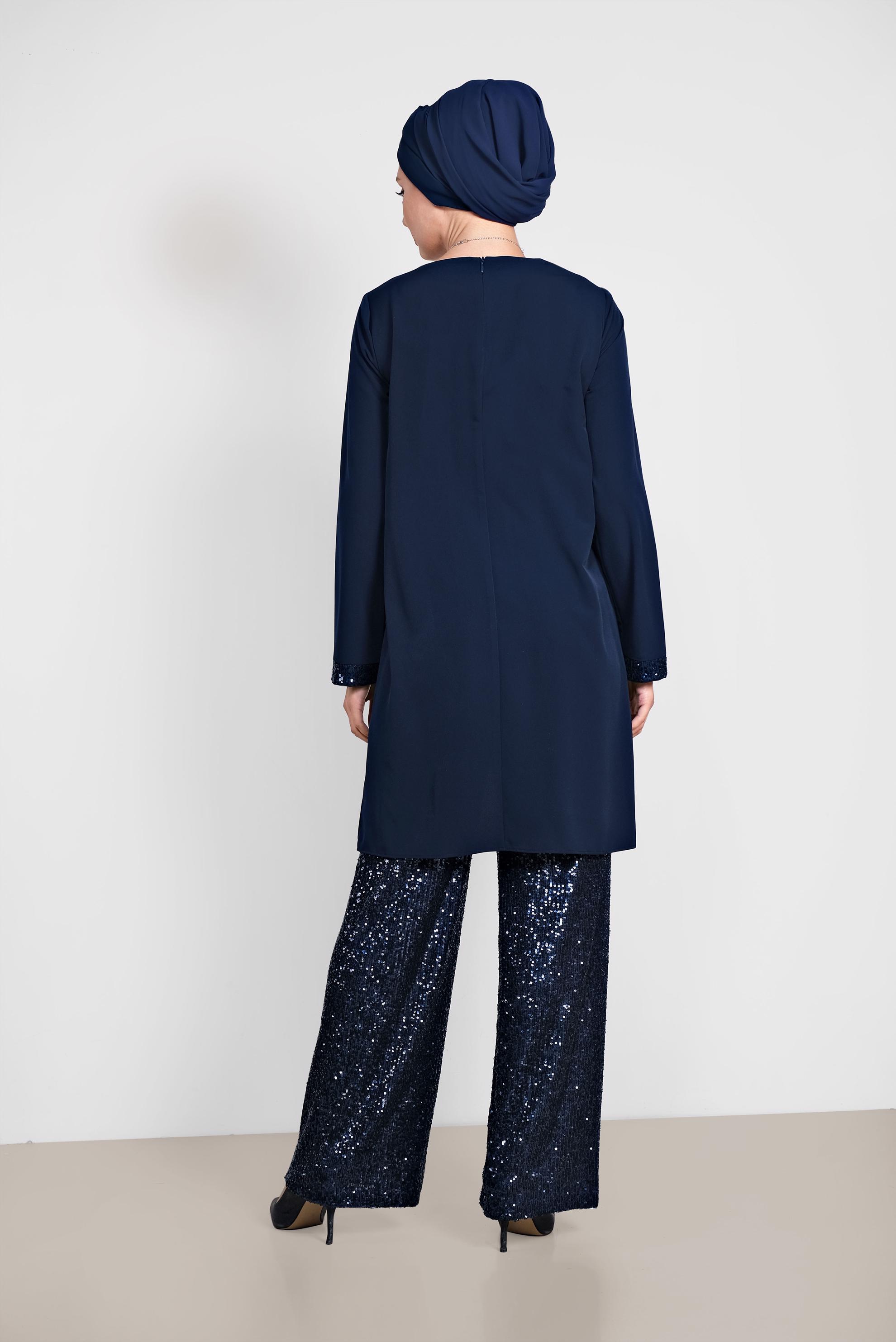 Tesettür giyim LACİVERT PUL PAYETLİ PANTOLONLU TAKIM 3535