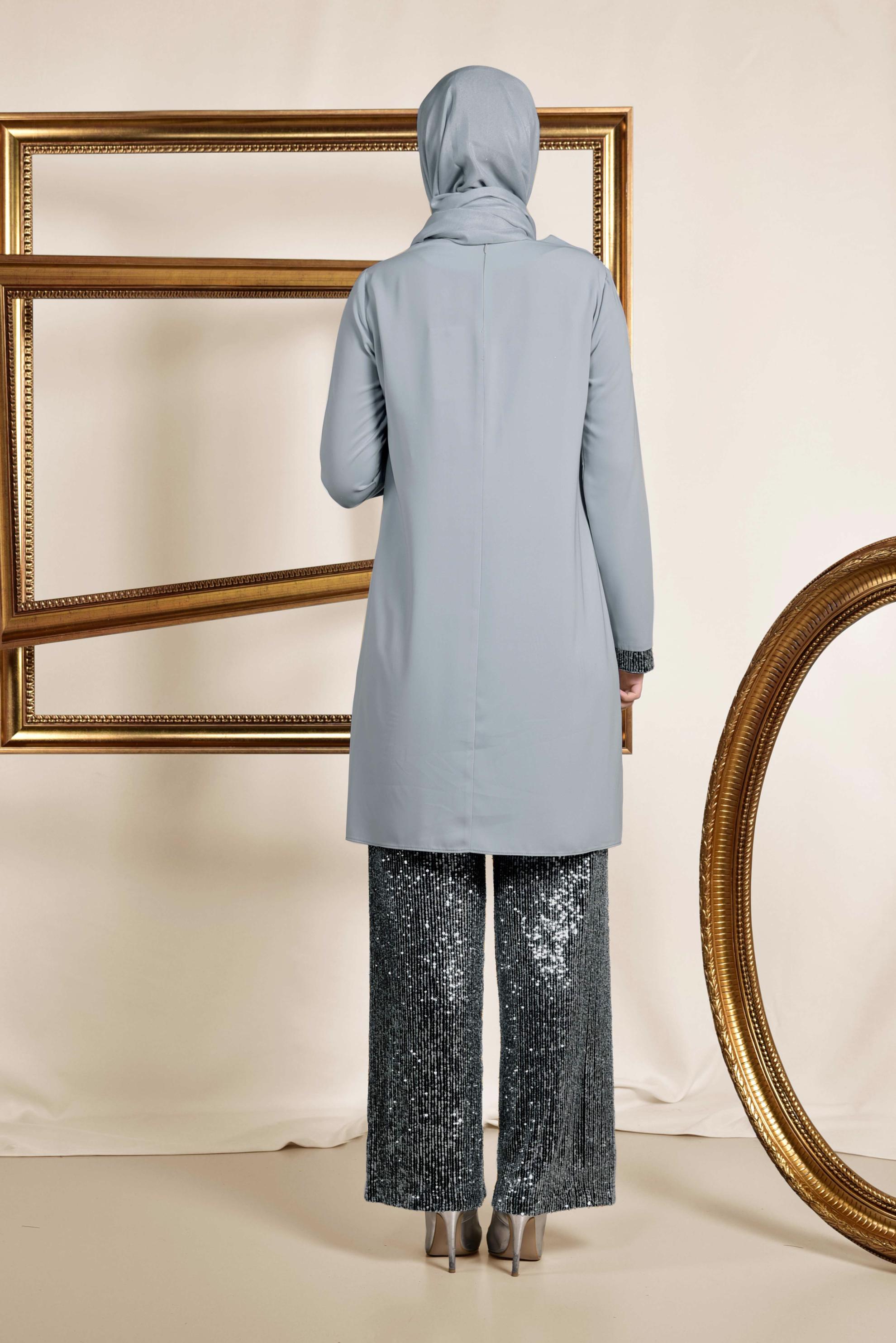 Tesettür giyim SİYAH PUL PAYETLİ PANTOLONLU TAKIM 3535