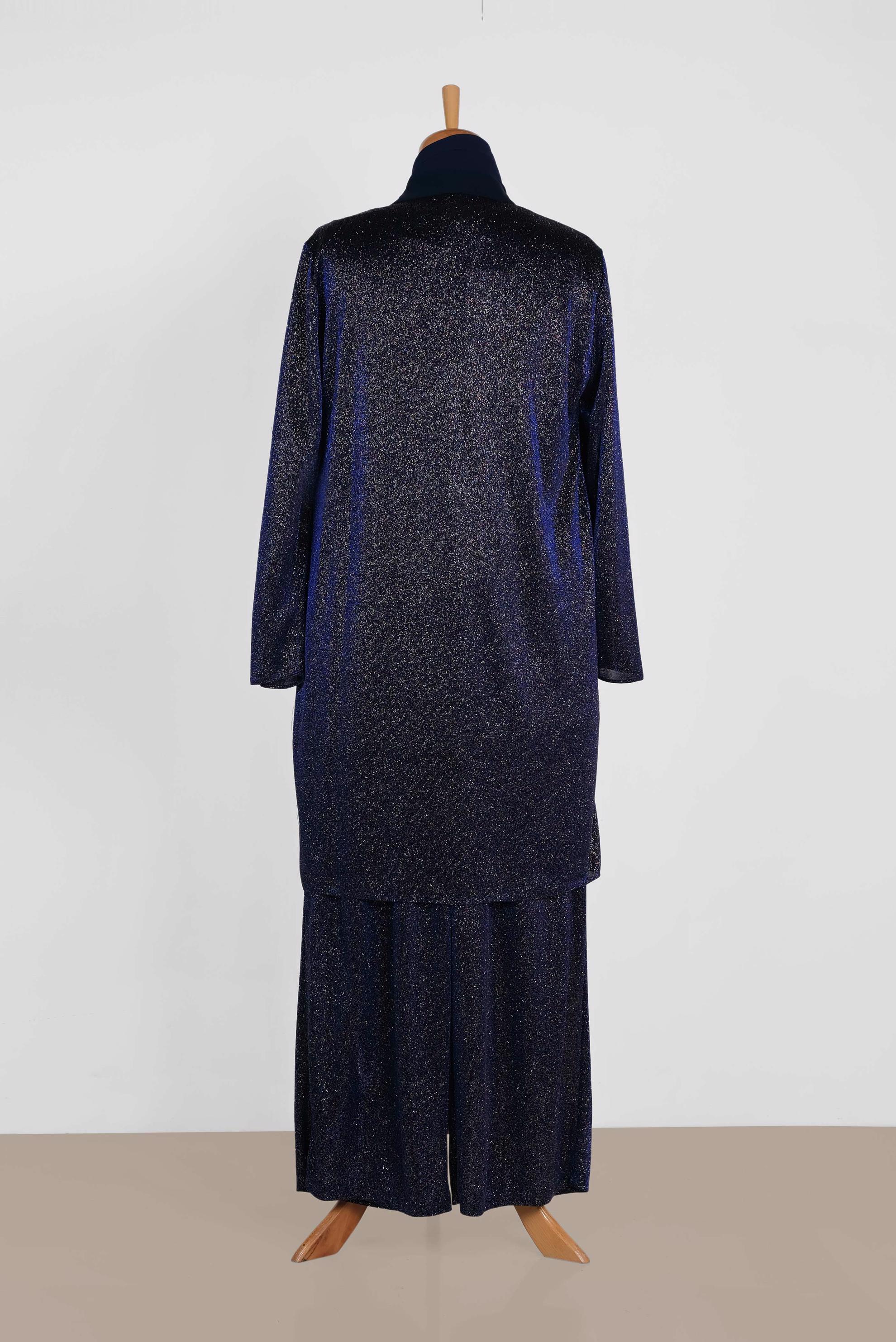 Tesettür giyim MAVİ  SİMLİ KUMAŞ ÜÇLÜ PANTOLONLU TAKIM 3559