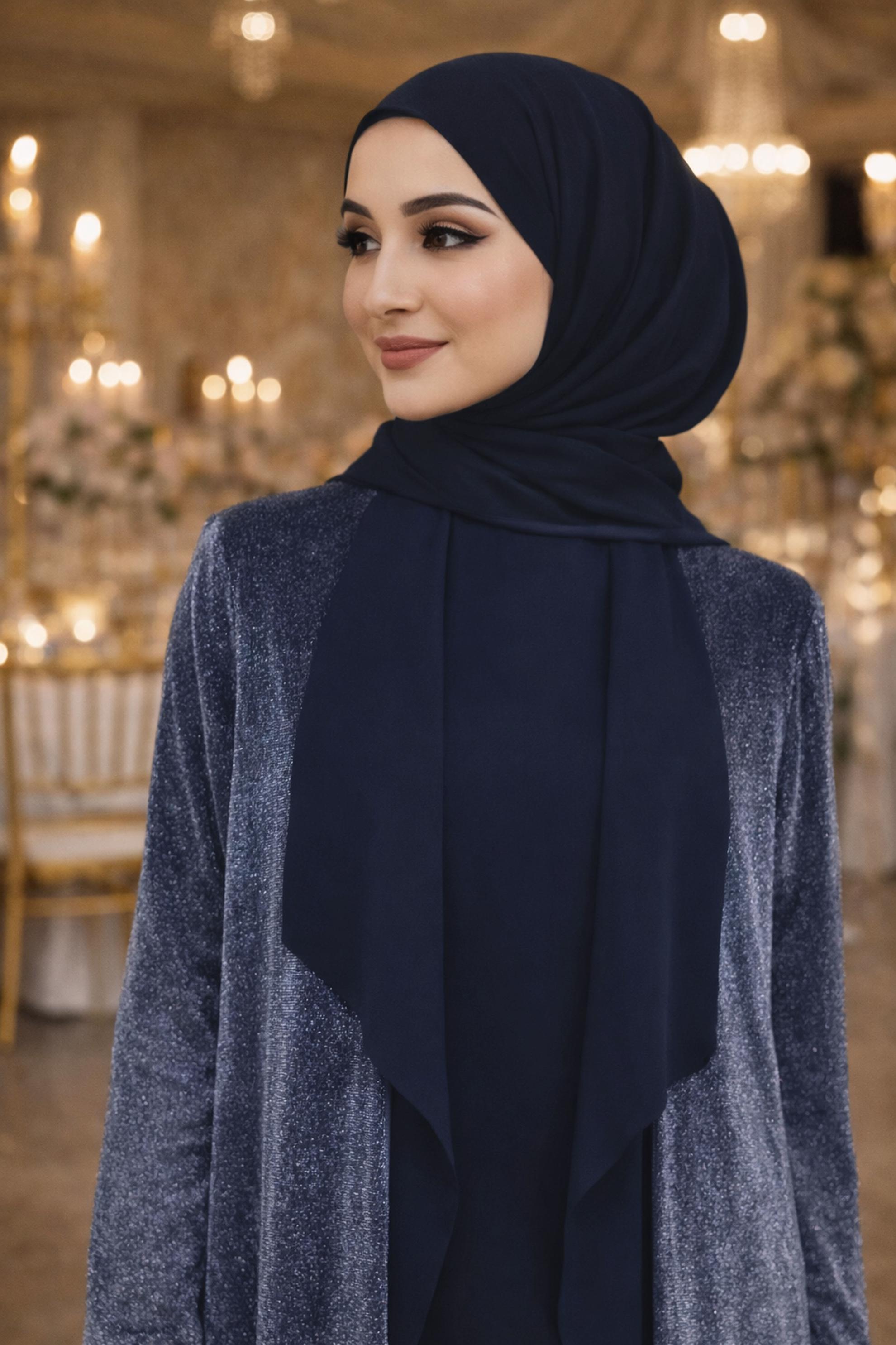 Tesettür giyim LACİVERT  SİMLİ KUMAŞ ÜÇLÜ PANTOLONLU TAKIM 3559