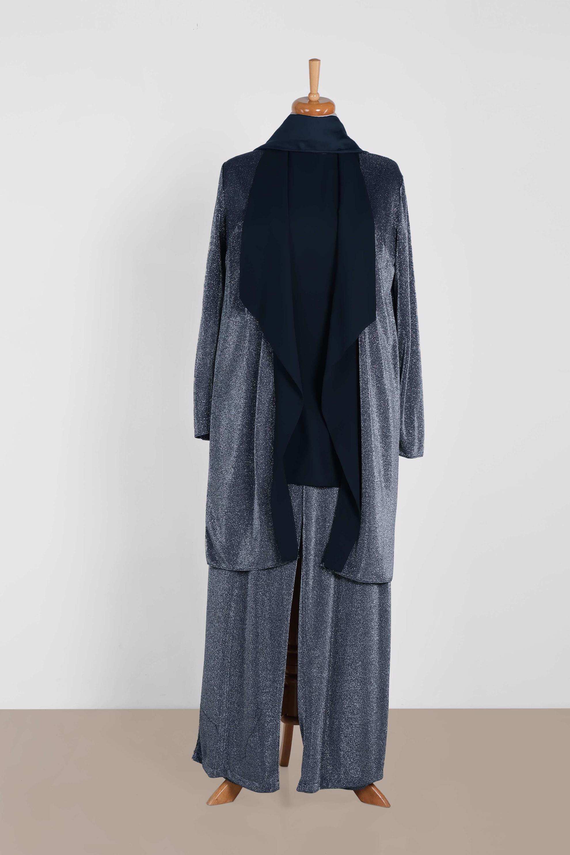 Tesettür giyim LACİVERT  SİMLİ KUMAŞ ÜÇLÜ PANTOLONLU TAKIM 3559