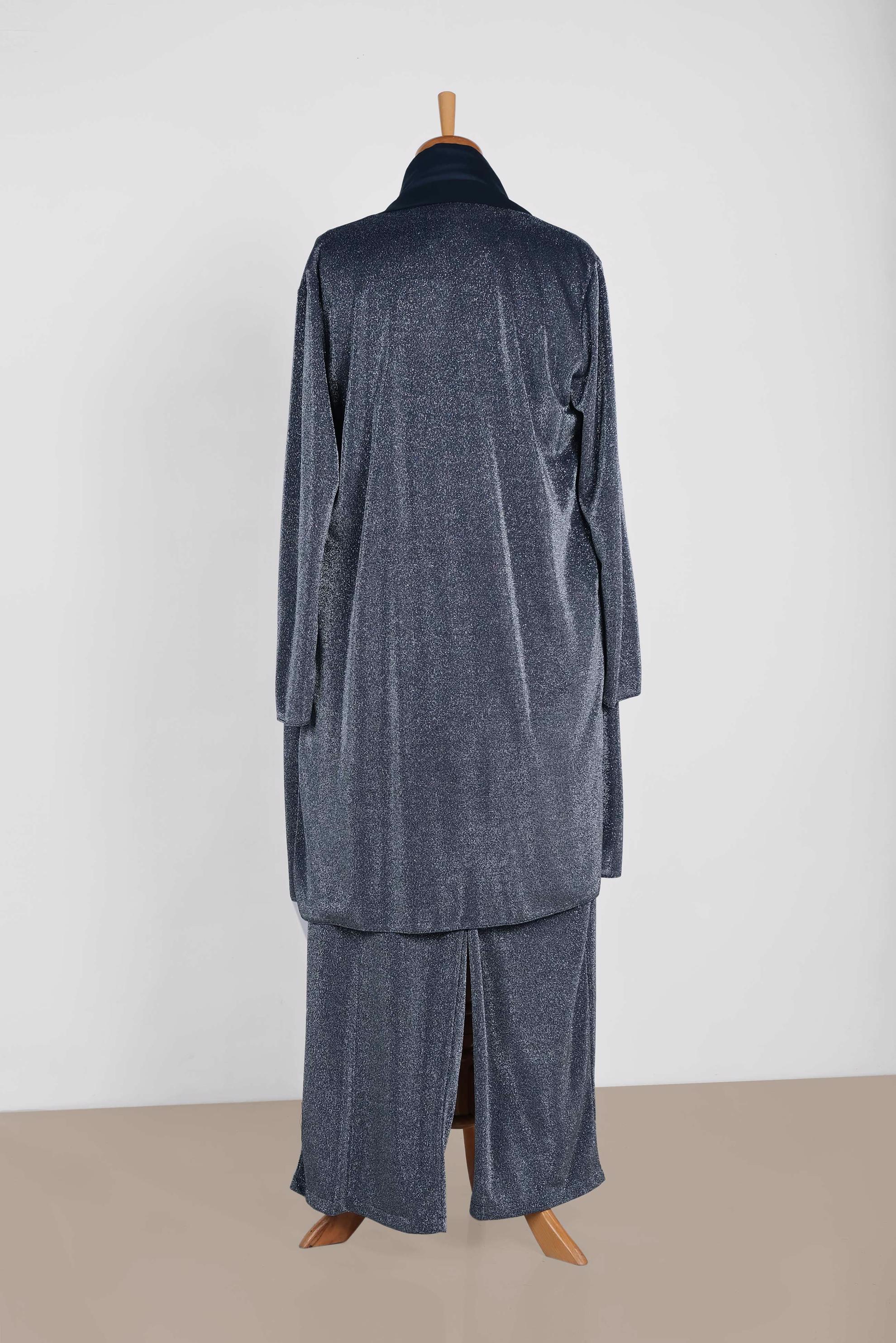 Tesettür giyim LACİVERT  SİMLİ KUMAŞ ÜÇLÜ PANTOLONLU TAKIM 3559