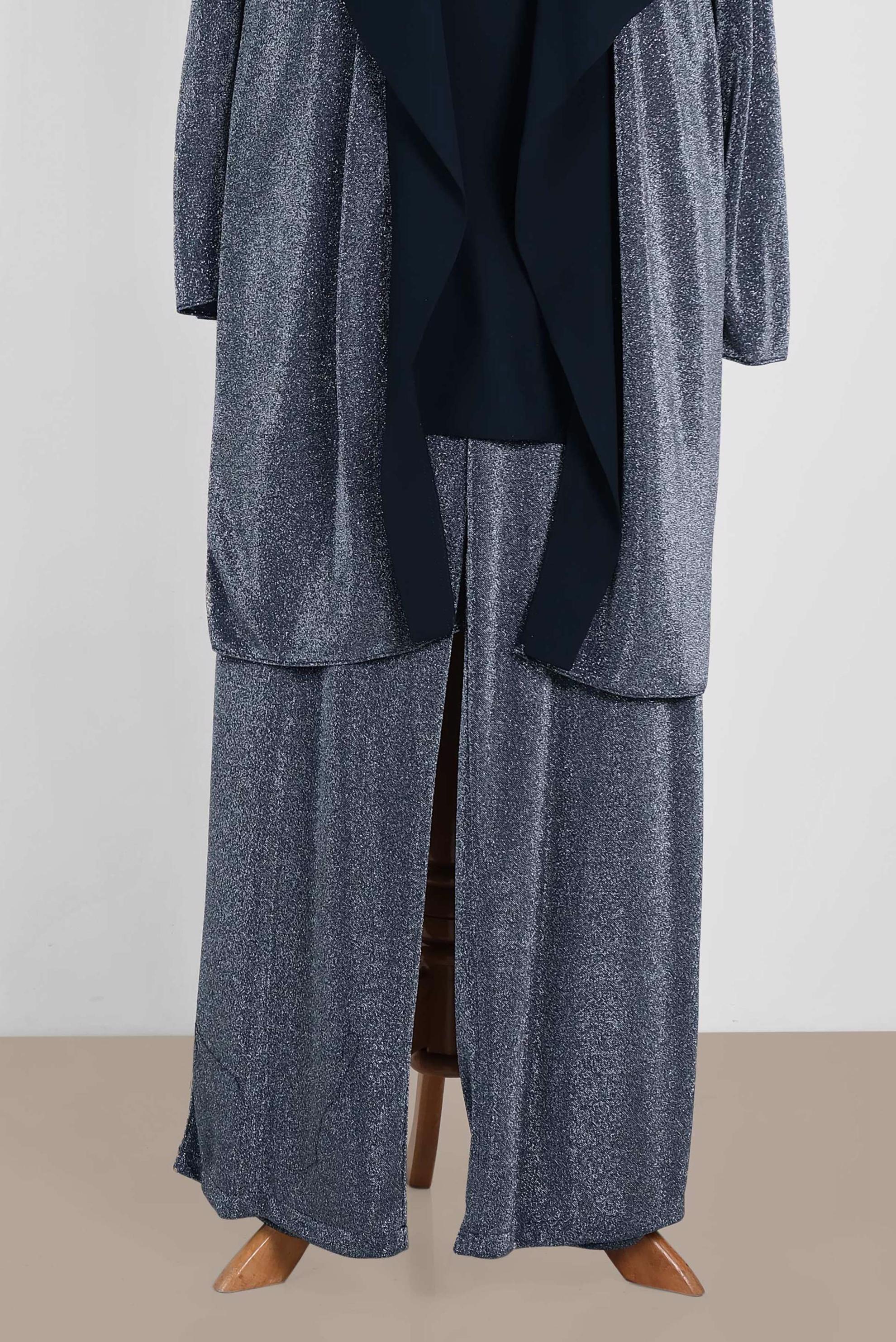 Tesettür giyim LACİVERT  SİMLİ KUMAŞ ÜÇLÜ PANTOLONLU TAKIM 3559