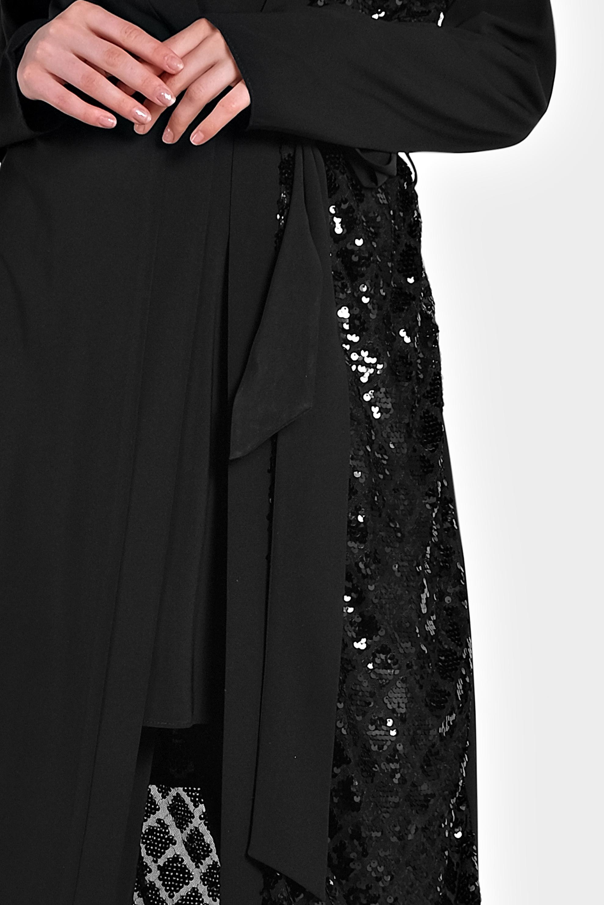 Tesettür giyim SİYAH PUL PAYET ÜÇLÜ PANTOLONLU TAKIM 3568 