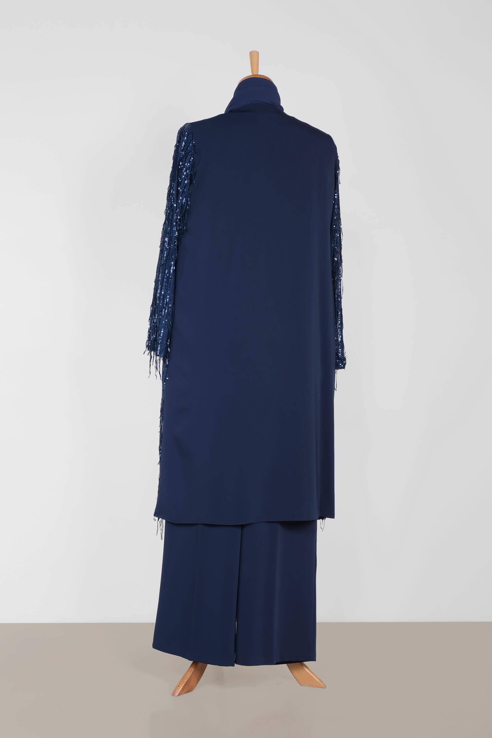 Tesettür giyim LACİVERT CEKETİNDE PUL PAYET DETAYLI ÜÇLÜ PANT.TAKIM 3571