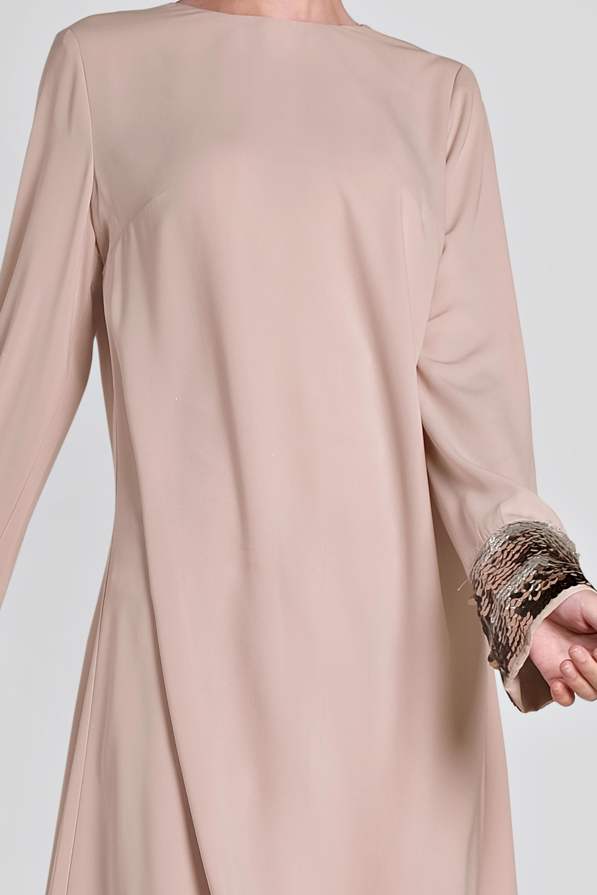 Tesettür giyim PUDRA KOLLARI PULLU ASİMETRİK KESİM İKİLİ PANTOLONLU TAKIM 3574 