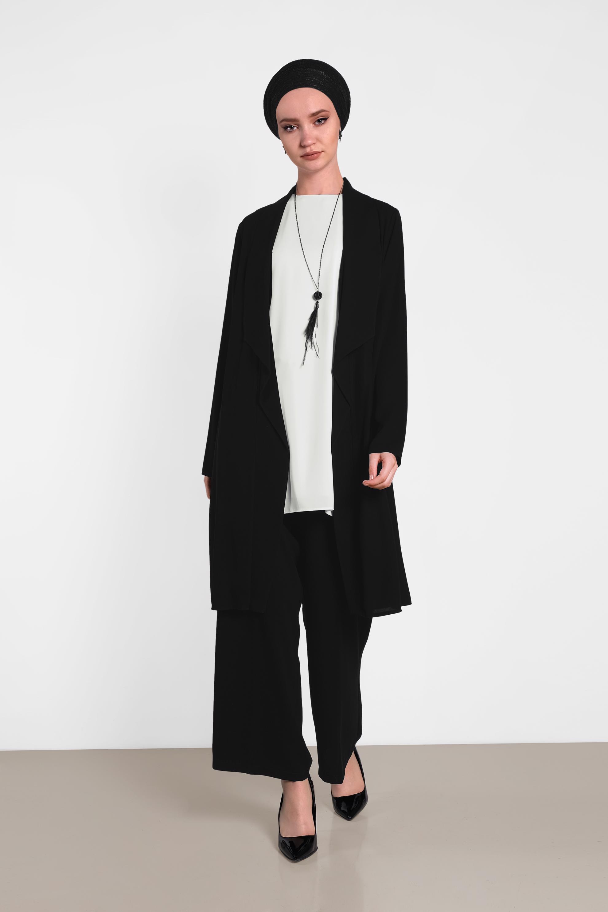 Tesettür giyim SİYAH PUL PAYET DETAYLI ÜÇLÜ PANTOLONLU TAKIM 3576 