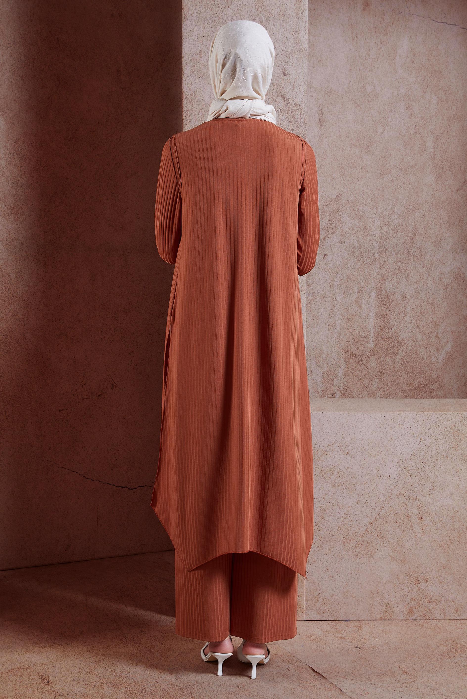 Tesettür giyim TURUNCU SALAŞ ÜÇLÜ PANTOLONLU TAKIM 4047