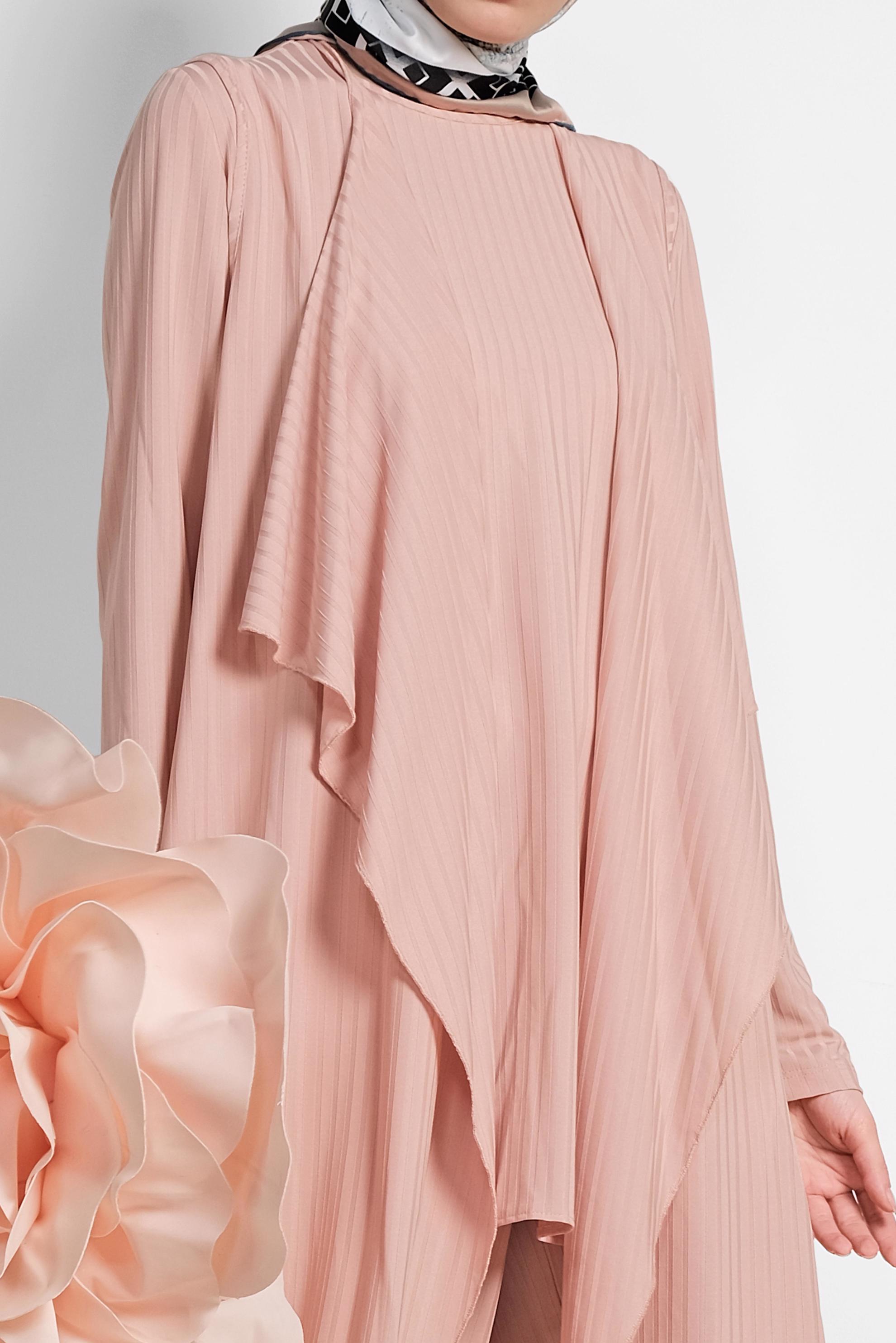 Tesettür giyim PUDRA SALAŞ ÜÇLÜ PANTOLONLU TAKIM 4047