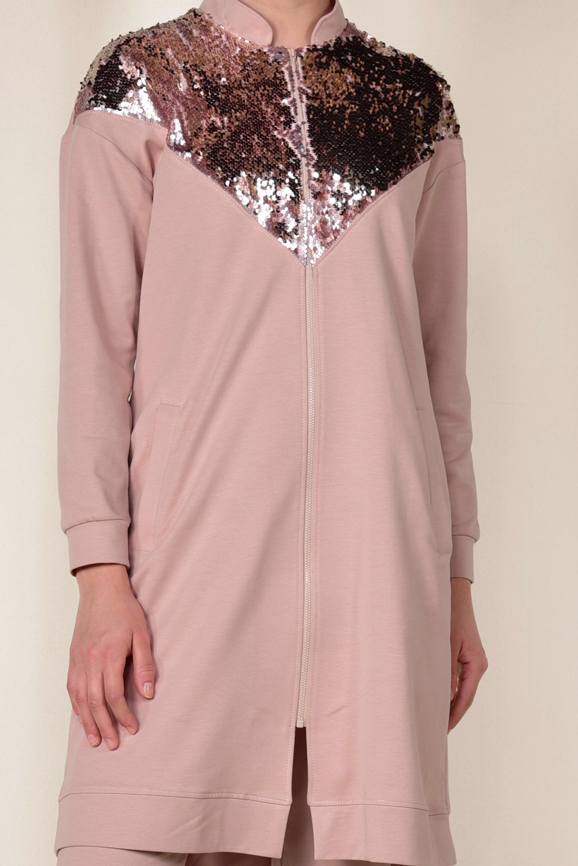 Tesettür giyim PUDRA PUL PAYET DETAYLI PAMUKLU PANTOLONLU TAKIM 4071