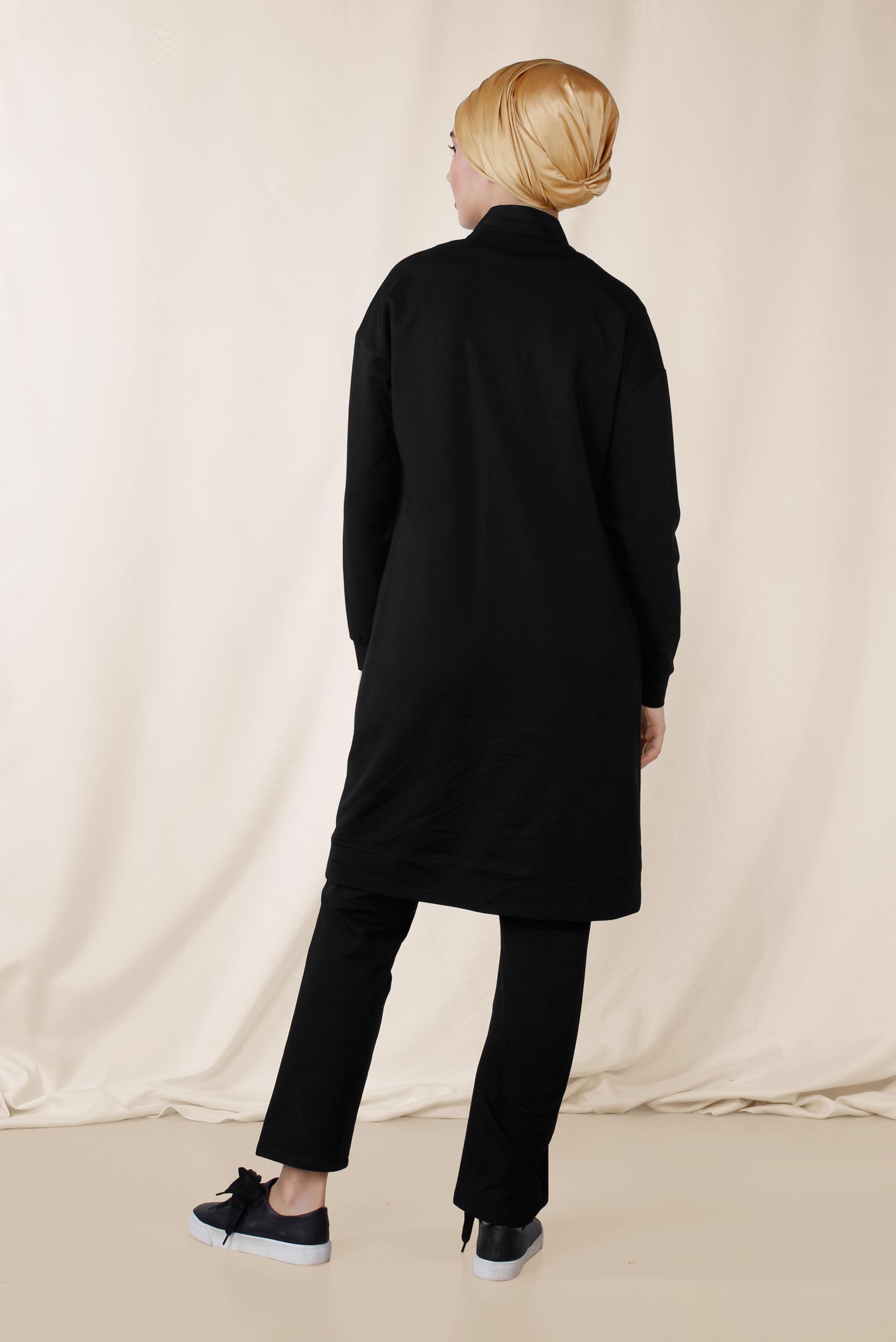 Tesettür giyim SİYAH PUL PAYET DETAYLI PAMUKLU PANTOLONLU TAKIM 4071