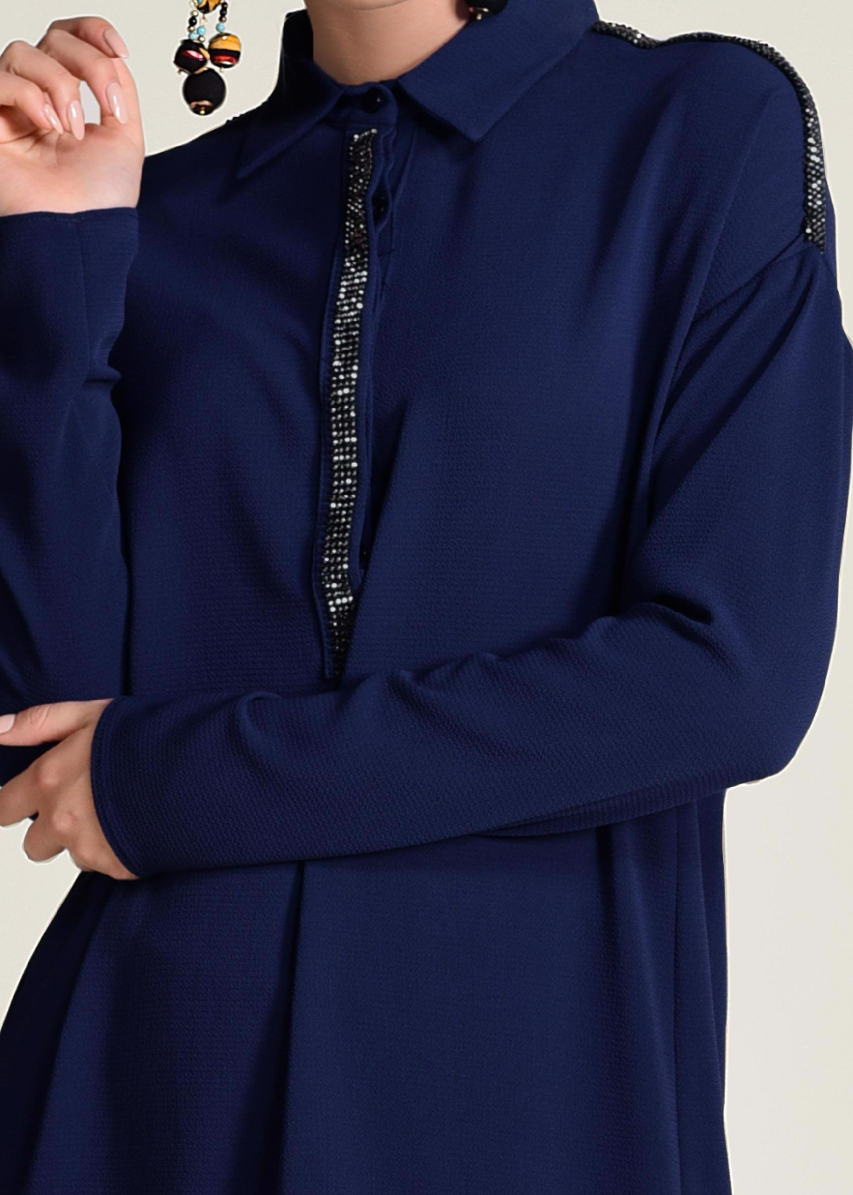 Tesettür giyim LACİVERT TAŞ İŞLEMELİ 2&prime;Lİ PANTOLONLU TAKIM 4253