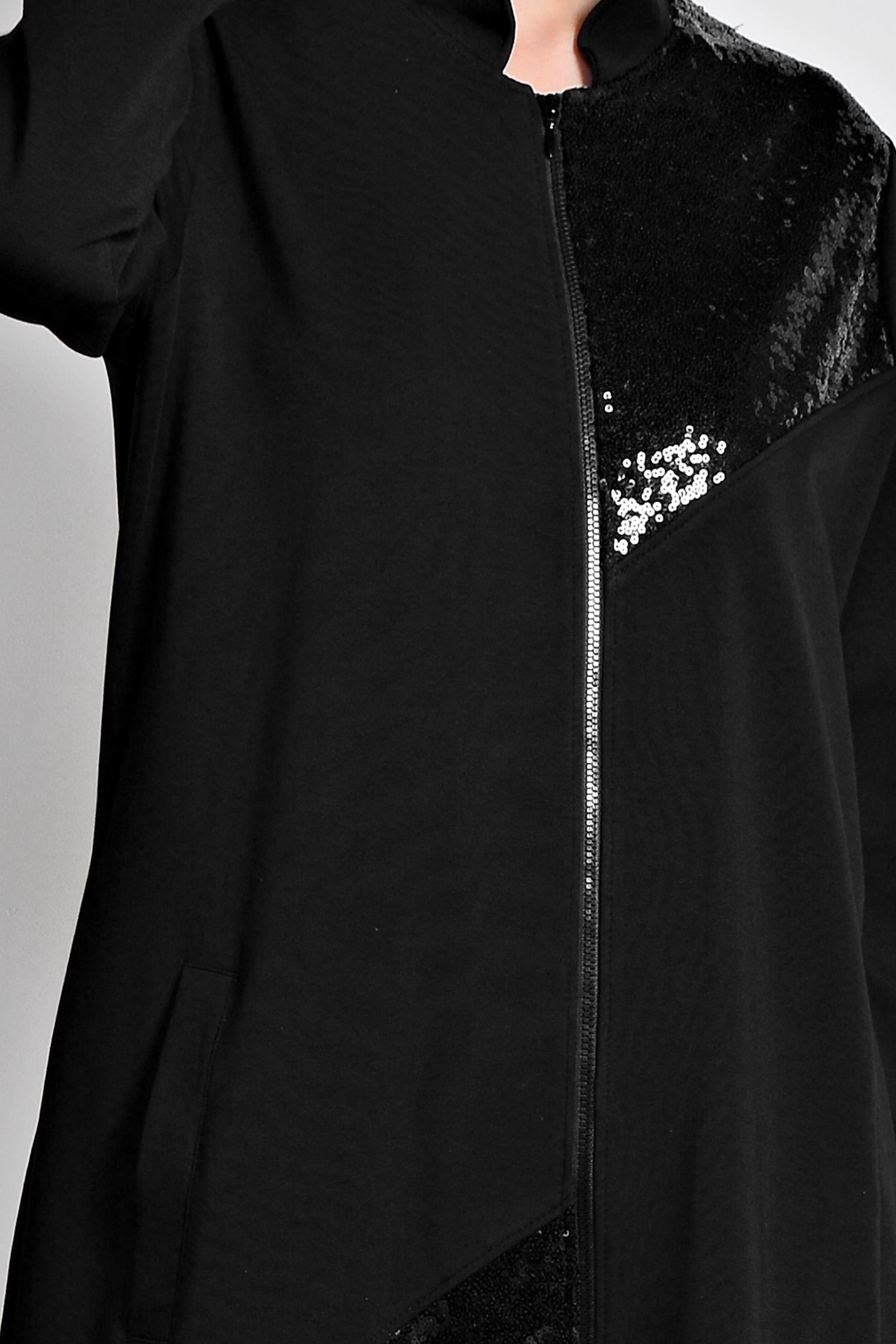 Tesettür giyim SİYAH HAKİM YAKA PUL PAYET DETAYLI İKİLİ PANTOLONLU TAKIM 4276