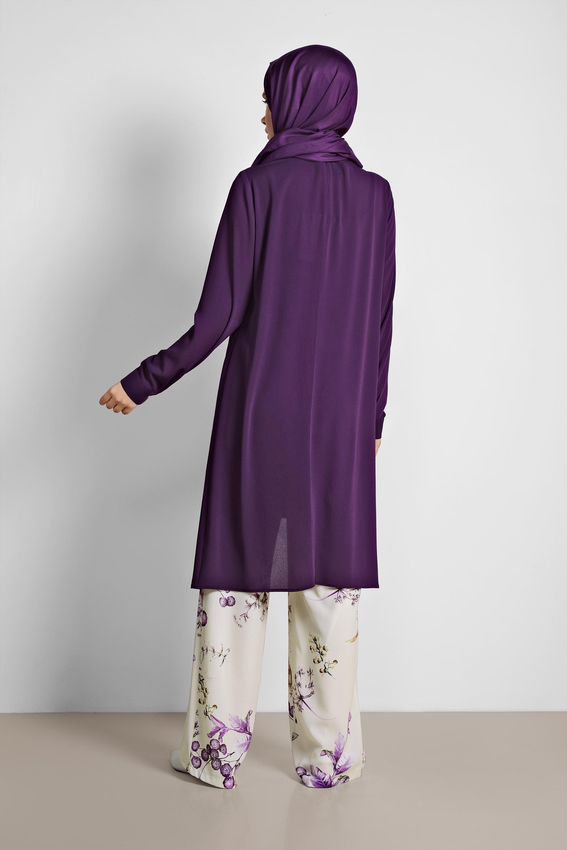 Tesettür giyim MOR FLORAL DESENLİ İKİLİ PANTOLONLU TAKIM 4294