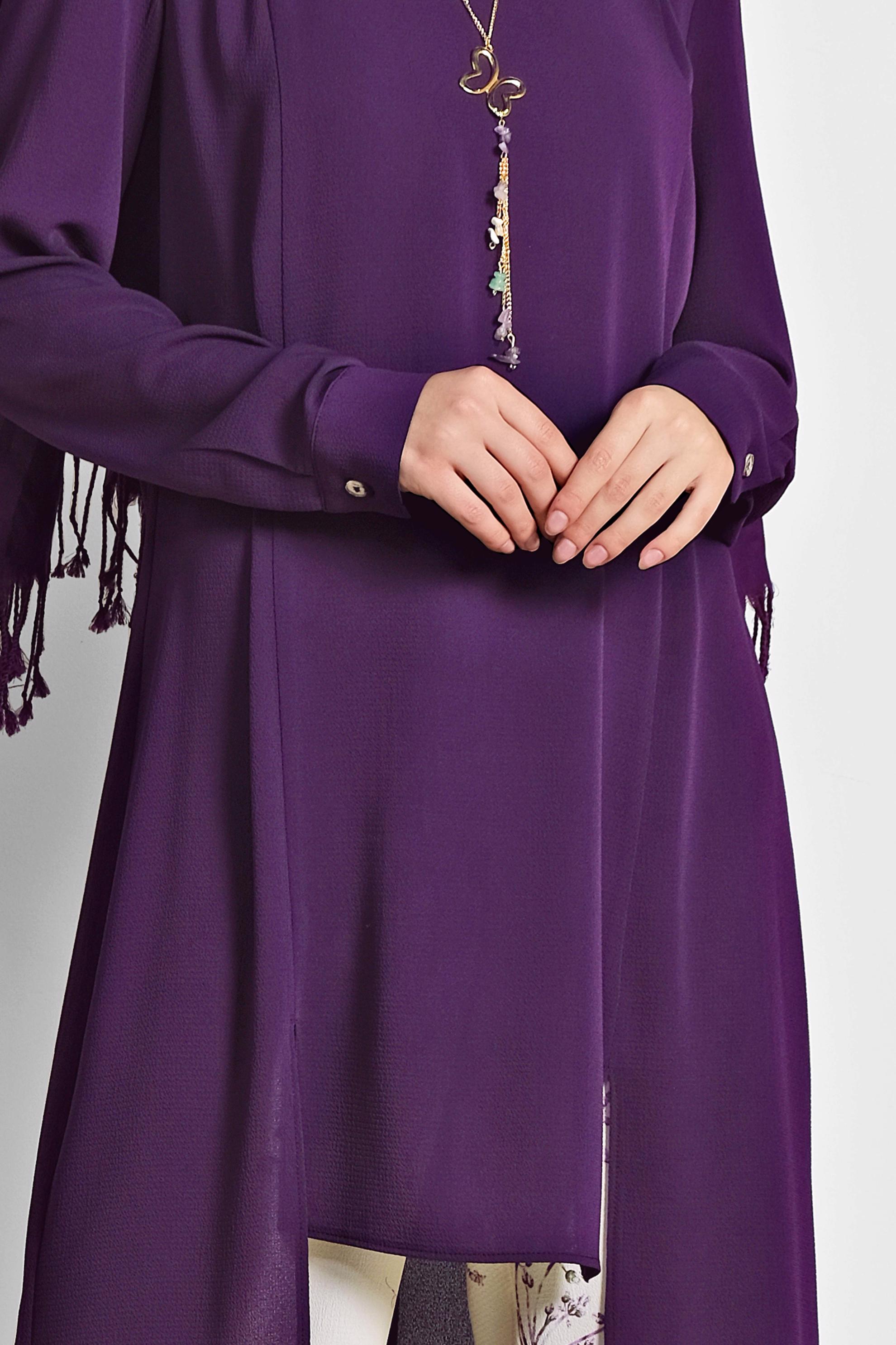 Tesettür giyim MOR FLORAL DESENLİ İKİLİ PANTOLONLU TAKIM 4294