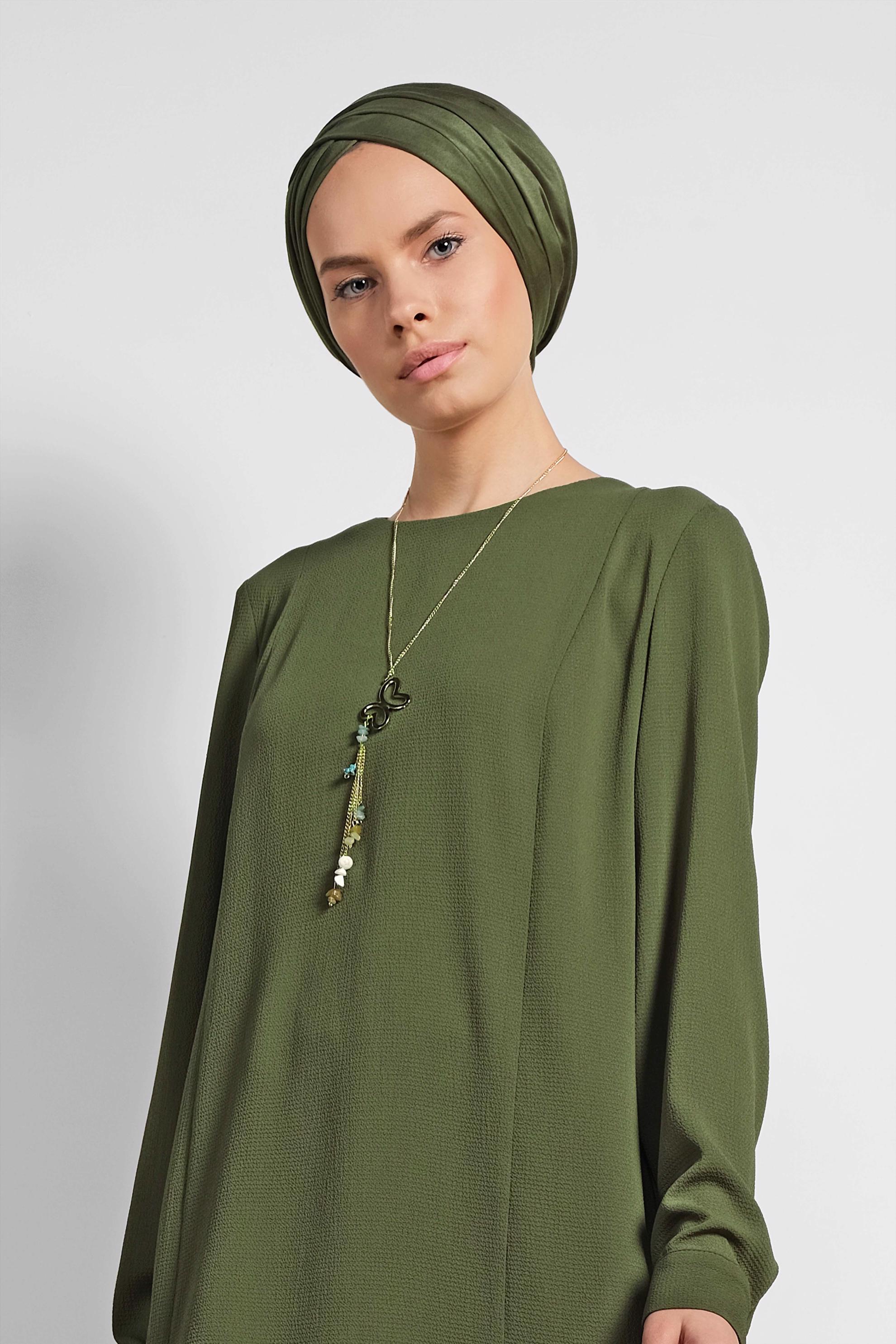 Tesettür giyim HAKİ FLORAL DESENLİ İKİLİ PANTOLONLU TAKIM 4294