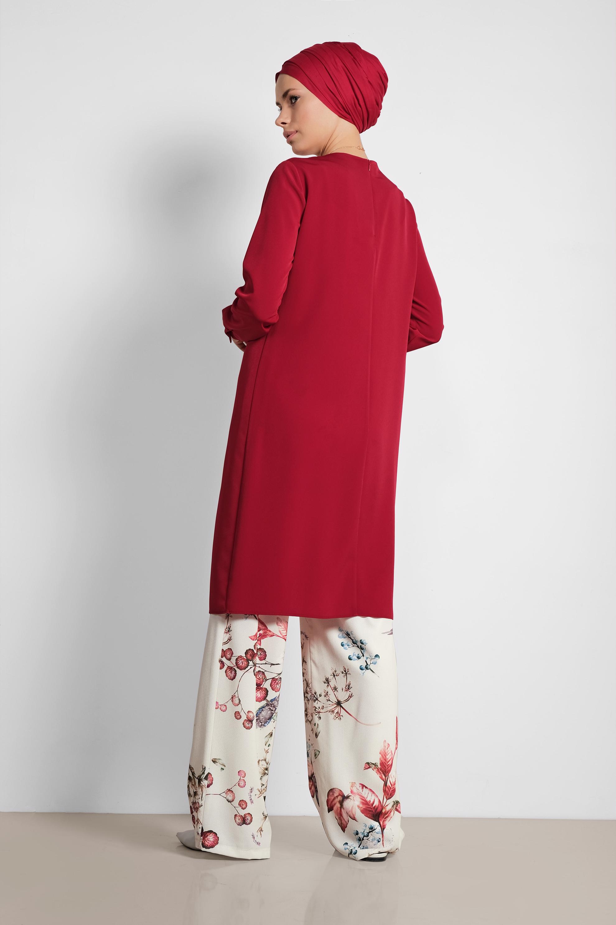 Tesettür giyim TURUNCU FLORAL DESENLİ İKİLİ PANTOLONLU TAKIM 4294