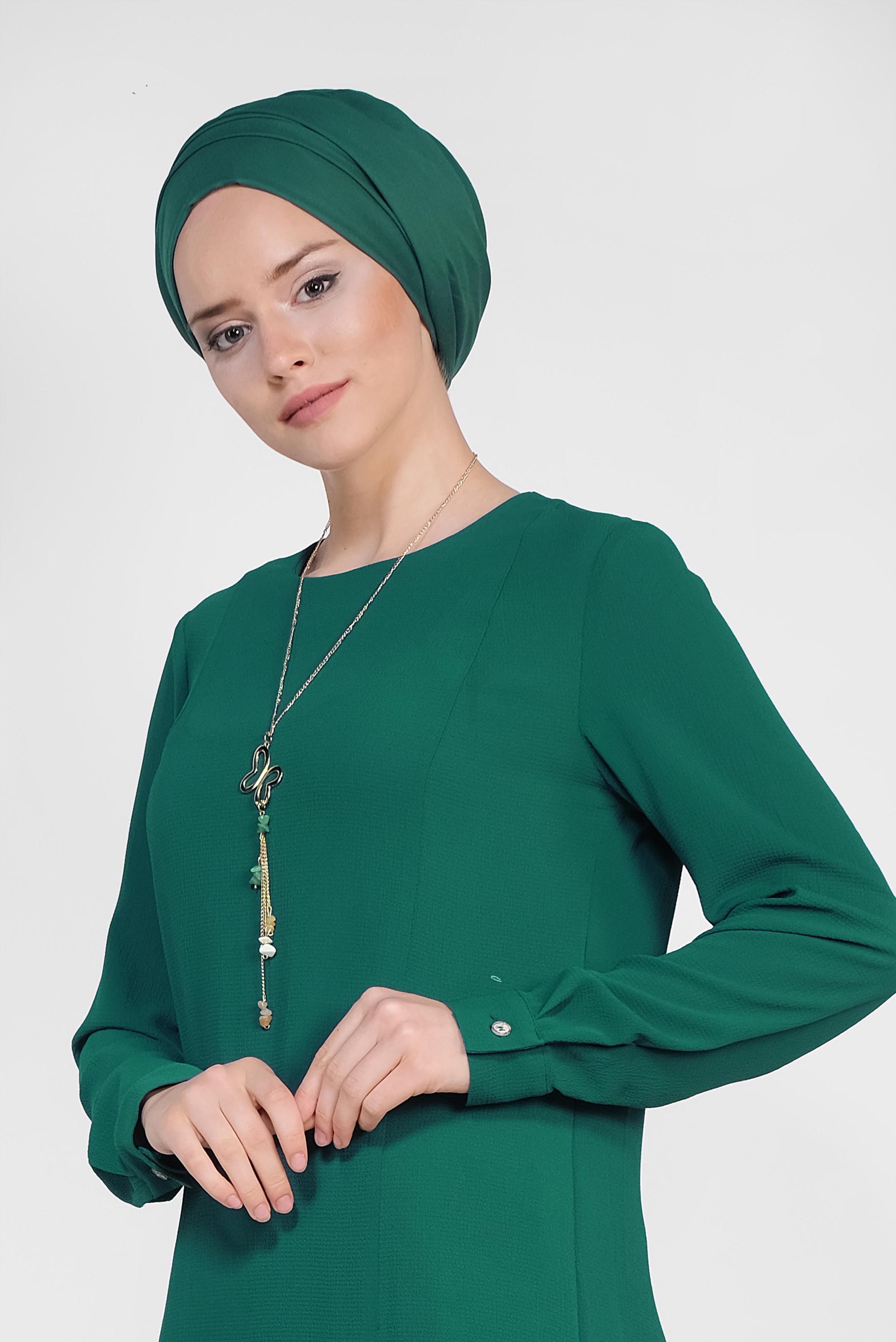 Tesettür giyim YEŞİL FLORAL DESENLİ İKİLİ PANTOLONLU TAKIM 4294