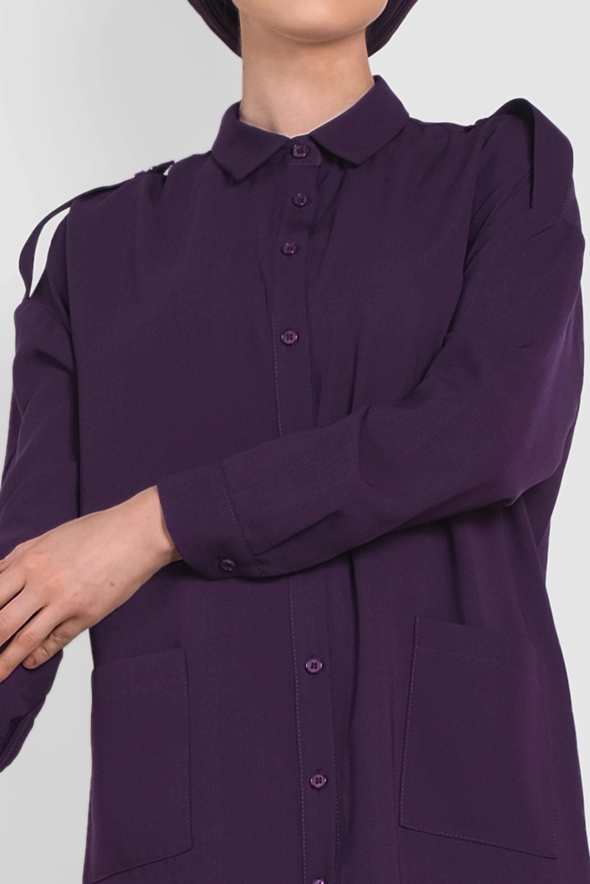 Tesettür giyim MOR DÜĞMELİ CEP DETAYLI İKİLİ PANTOLONLU TAKIM 4322 