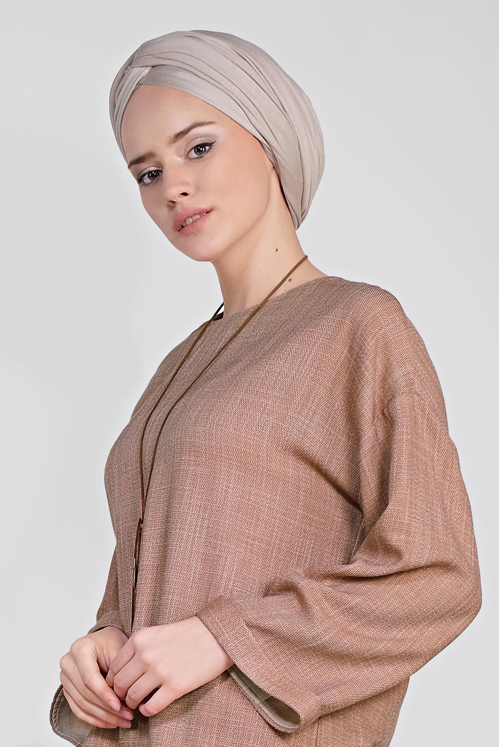 Tesettür giyim TURUNCU ASİMETRİK KESİM ÇİZGİLİ İKİLİ PANT.TAKIM 4345