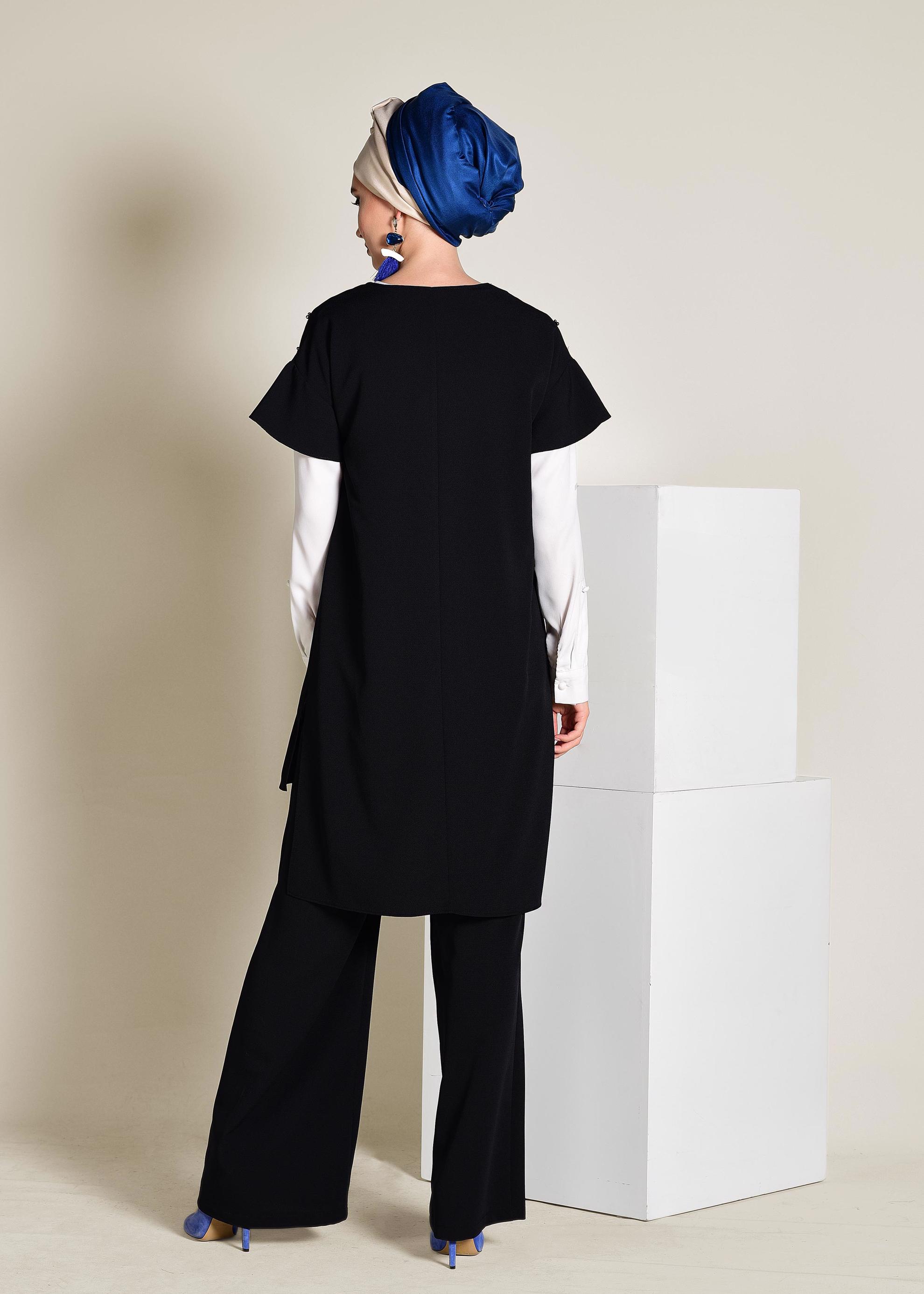 Tesettür giyim SİYAH BONCUK DETAYLI 2&prime;Lİ PANTOLONLU TAKIM 4352