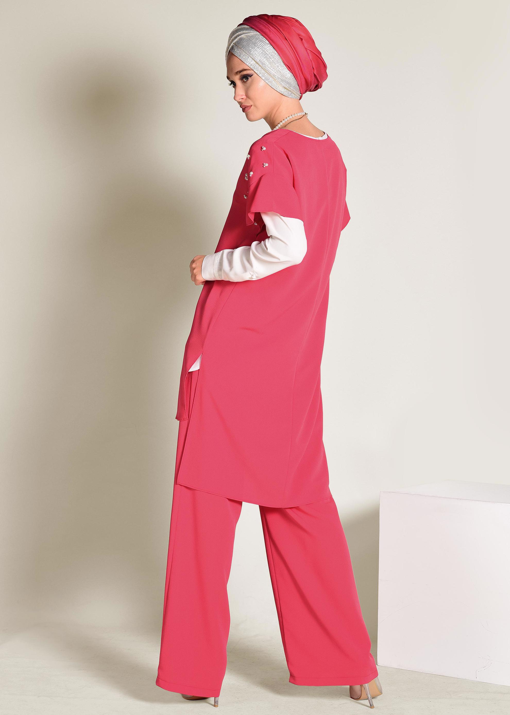 Tesettür giyim MERCAN BONCUK DETAYLI 2&prime;Lİ PANTOLONLU TAKIM 4352