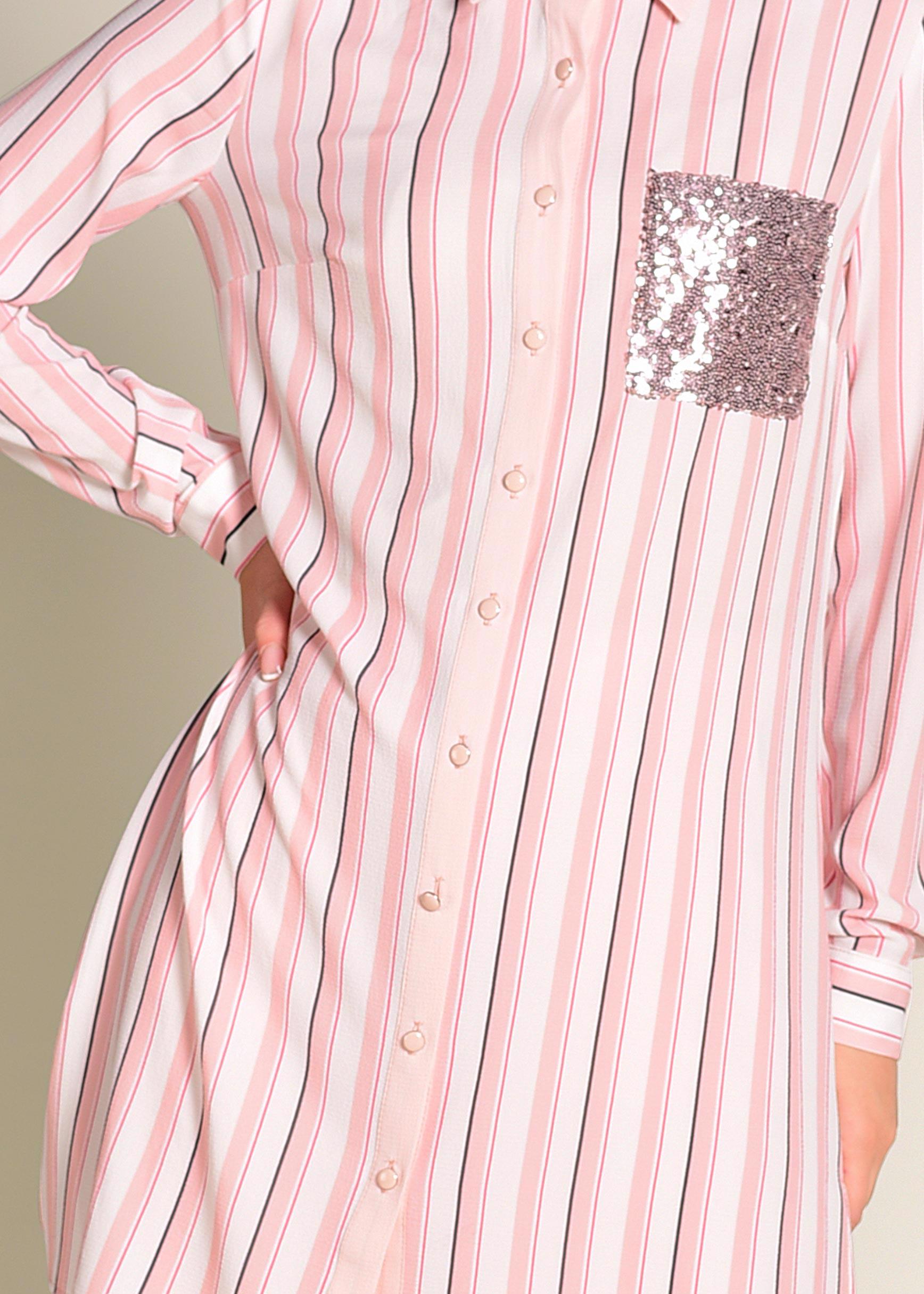 Tesettür giyim PUDRA CEBİ PUL PAYETLİ ÇİZGİLİ PANTOLONLU TAKIM 4354