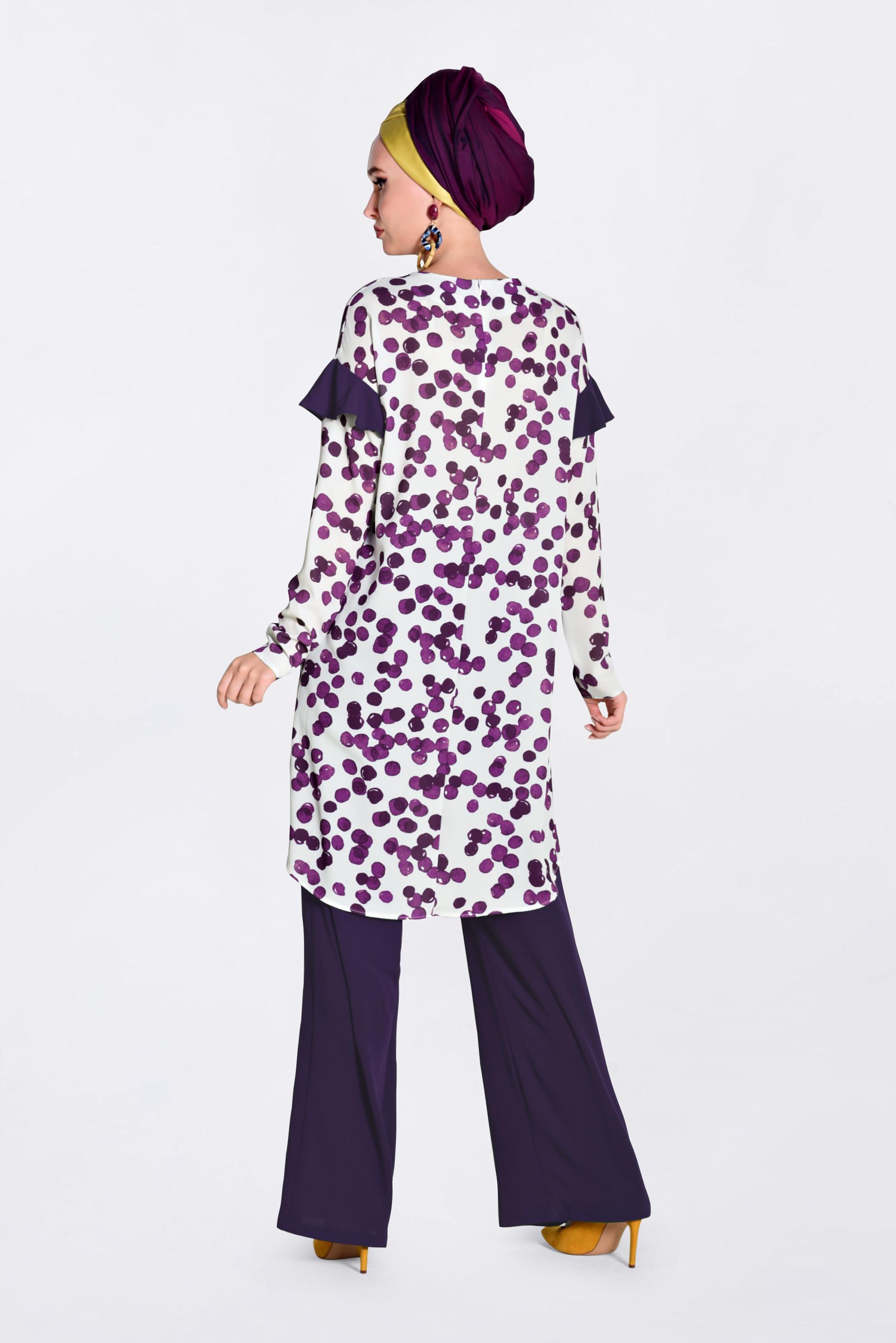 Tesettür giyim MOR DESENLİ 2&prime;Lİ PANTOLONLU TAKIM 4373