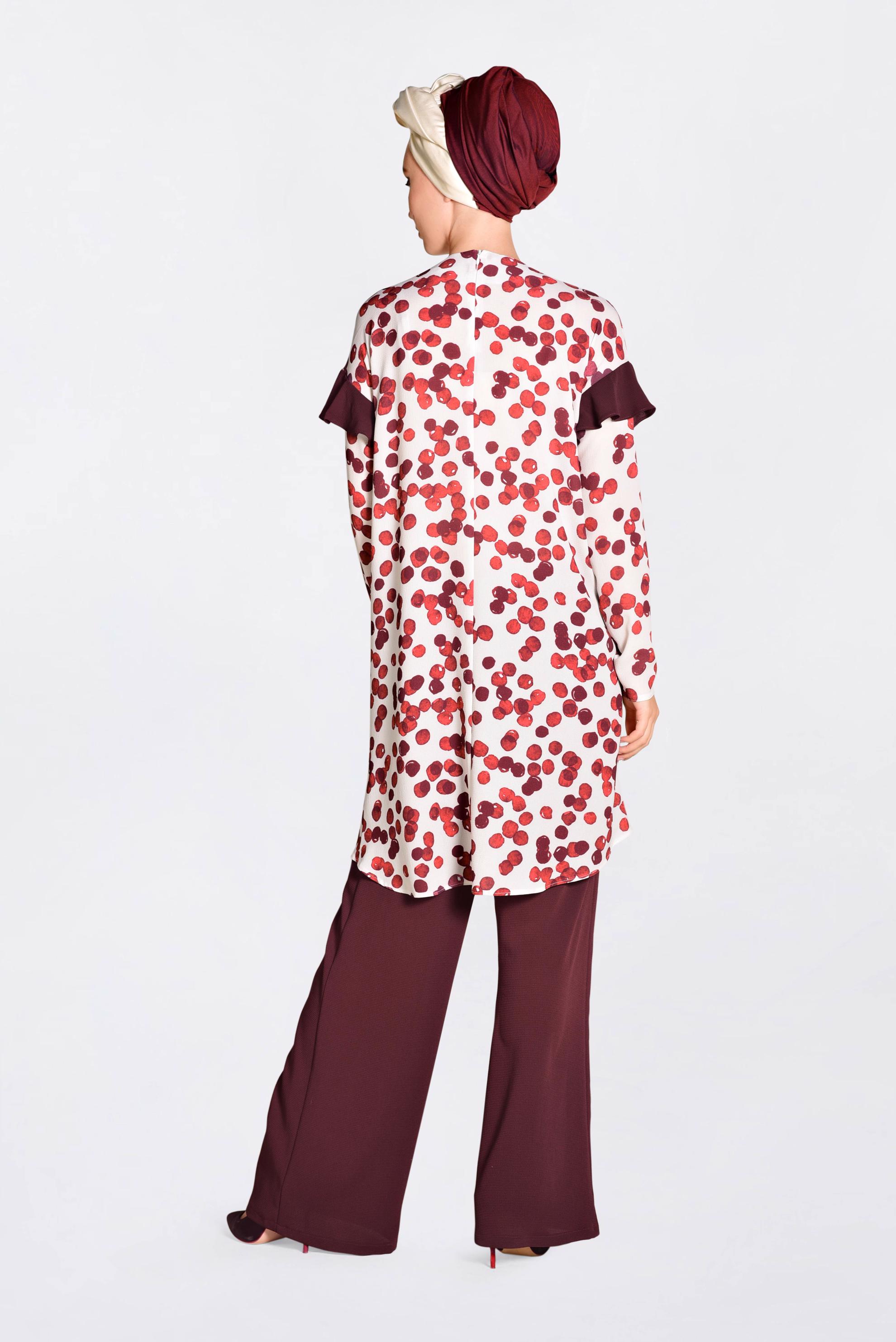 Tesettür giyim BORDO DESENLİ 2&prime;Lİ PANTOLONLU TAKIM 4373