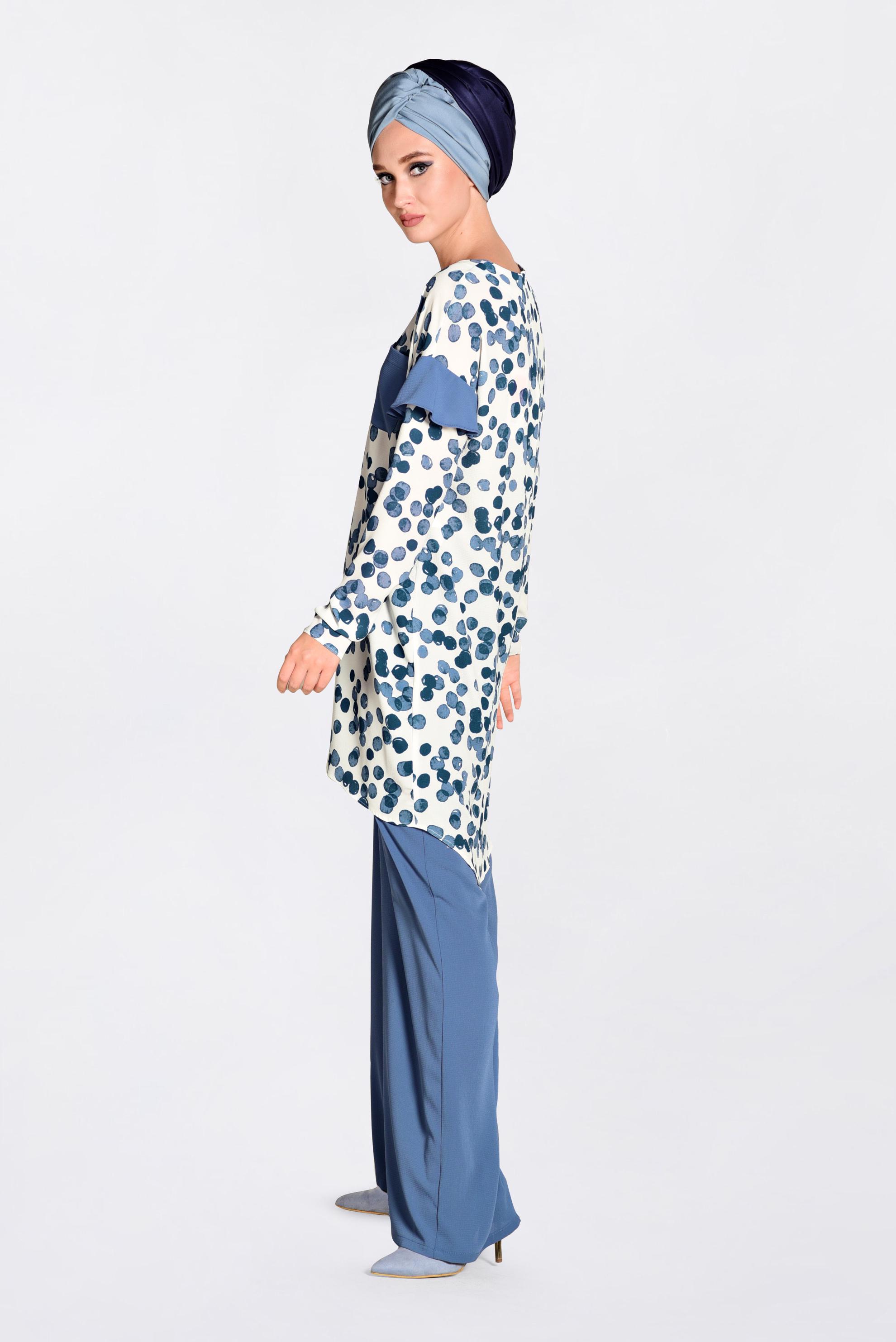 Tesettür giyim LACİVERT DESENLİ 2&prime;Lİ PANTOLONLU TAKIM 4373