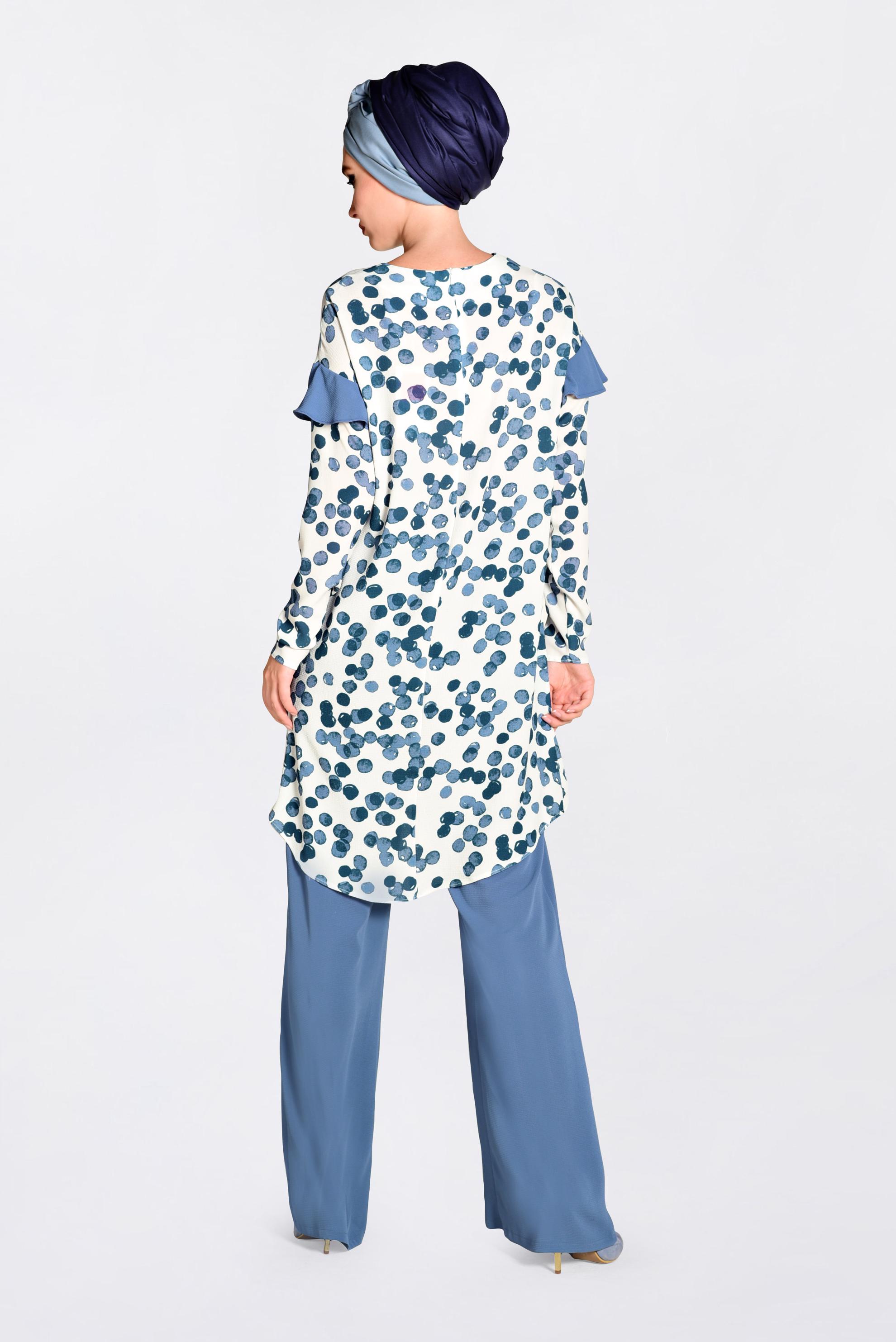 Tesettür giyim LACİVERT DESENLİ 2&prime;Lİ PANTOLONLU TAKIM 4373