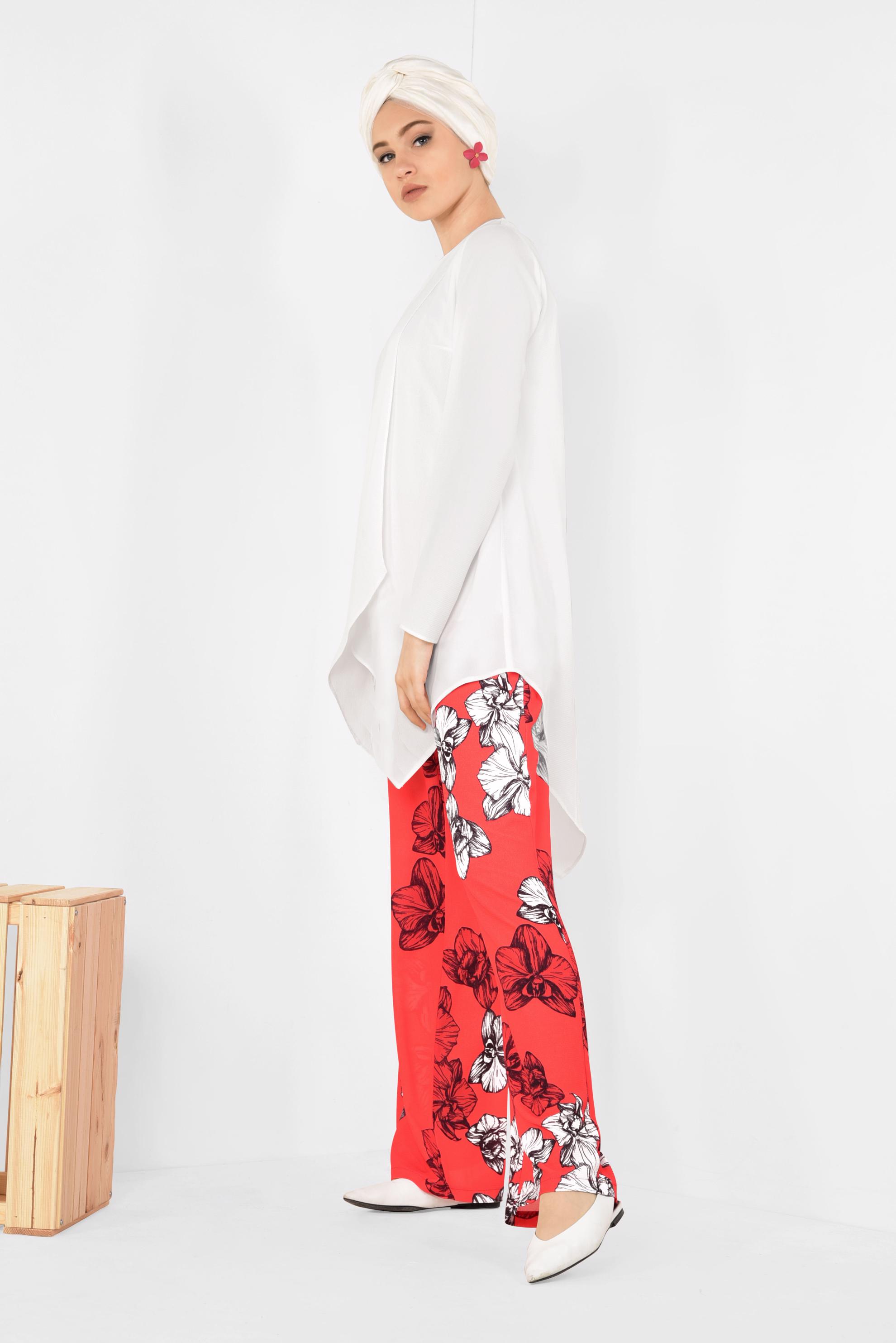 Hijab clothing RED Asymmetric Floral Binary Suit 4942