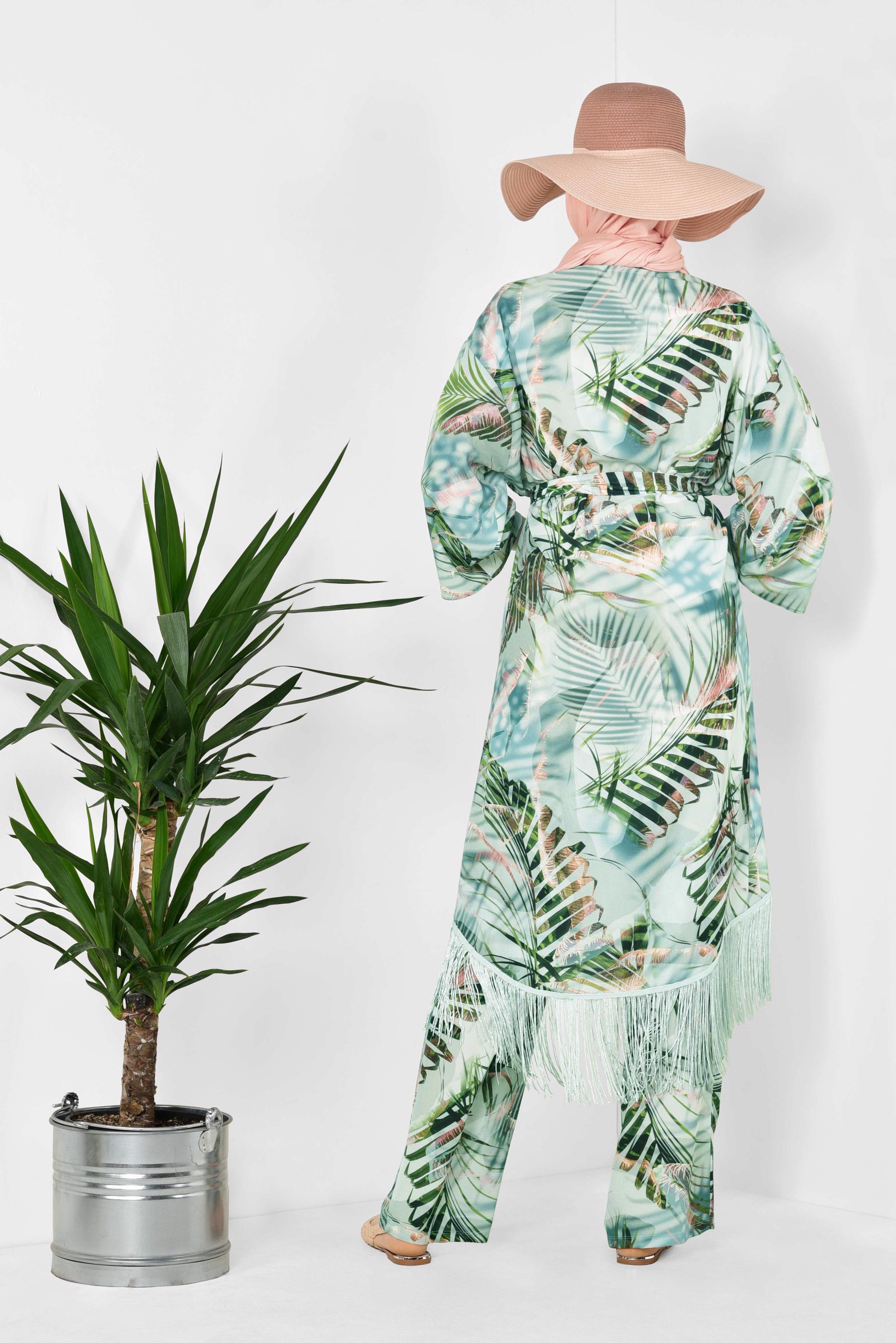 Hijab clothing GREEN Tassel Binary Suit 4998