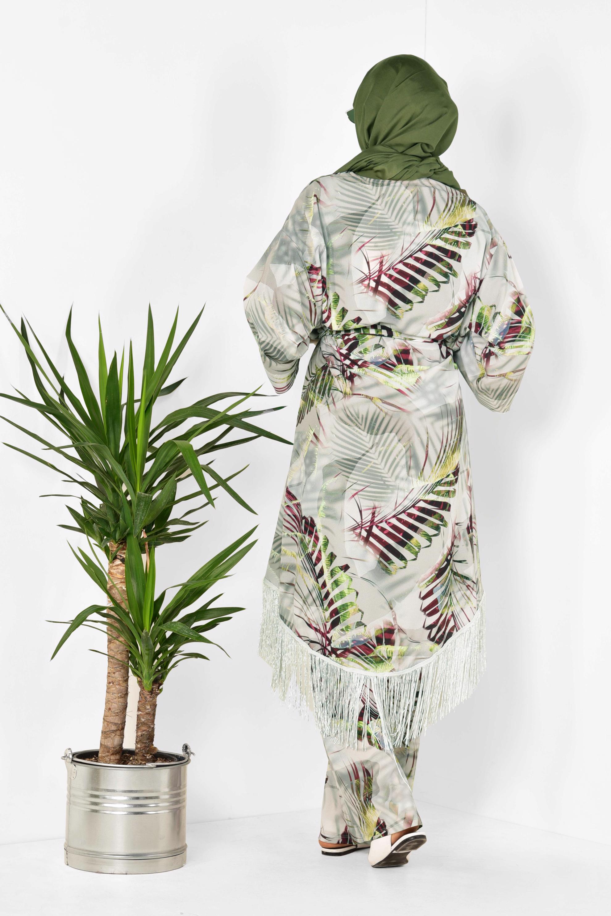 Hijab clothing GREY Tassel Binary Suit 4998