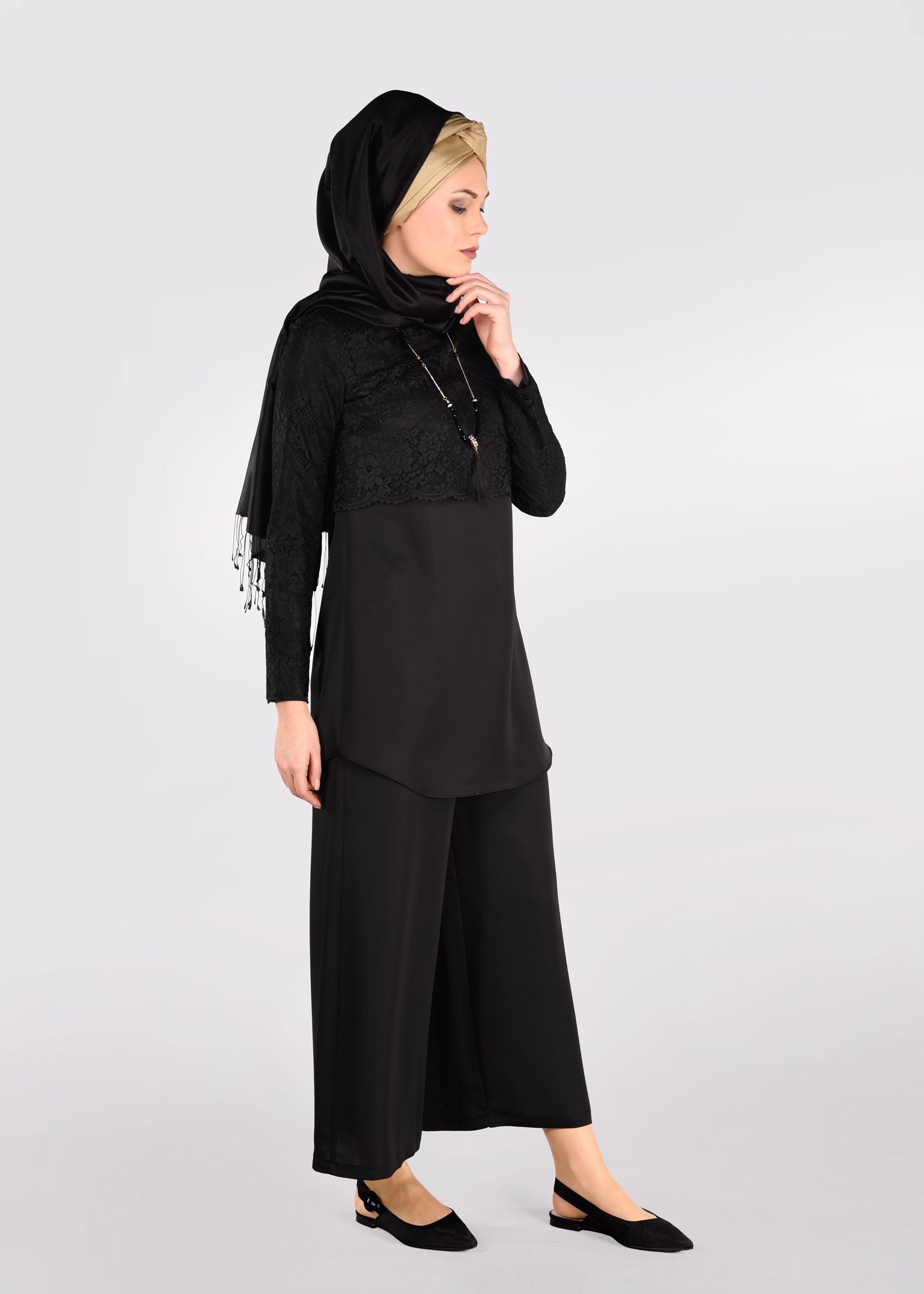 Tesettür giyim SİYAH 4959-1 NEPAL 7580 2&prime;Lİ PANT.TAKIM 38/44 TEK40